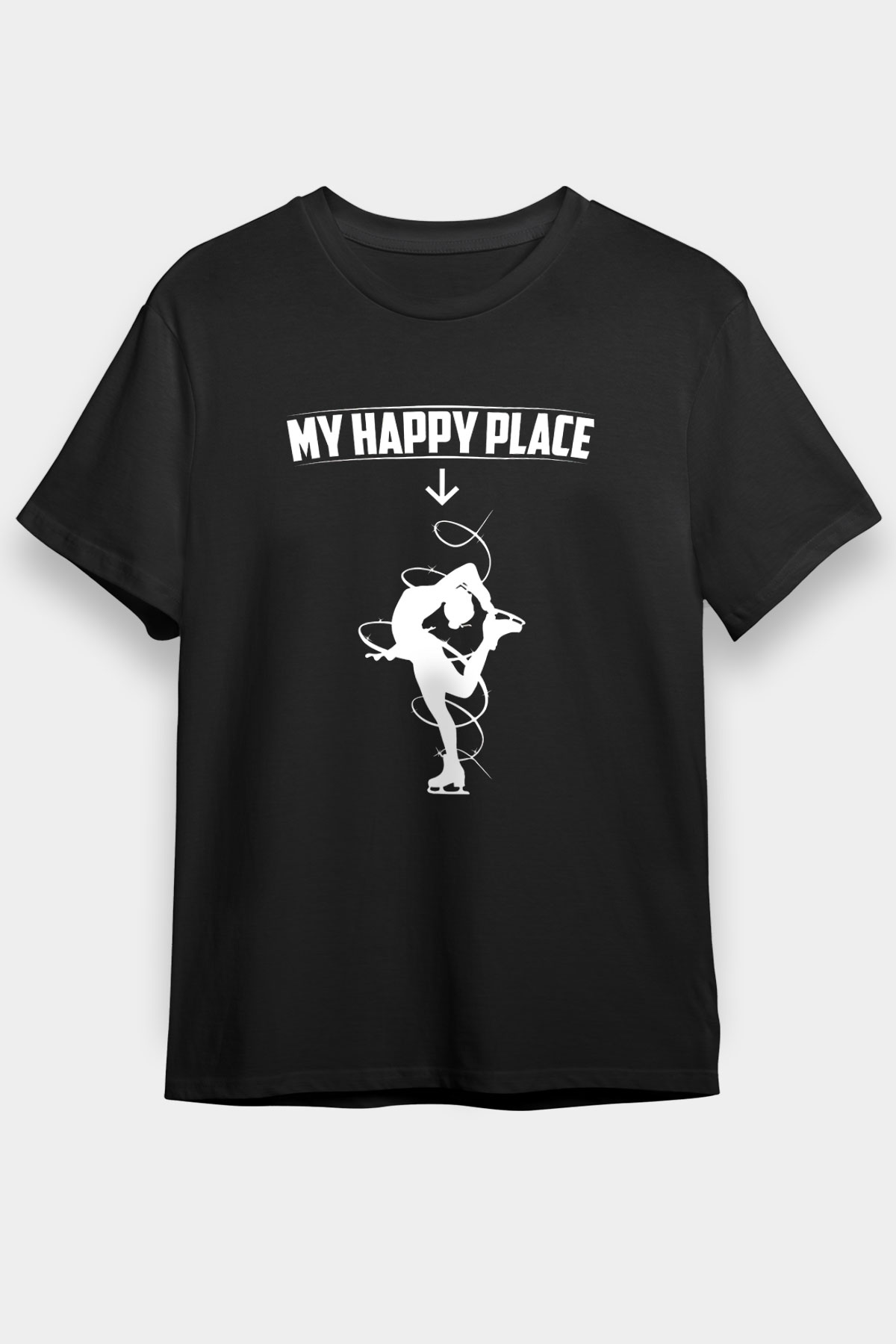 Buz Pateni - Ice skating Baskılı Unisex Siyah Tişört - Tshirt