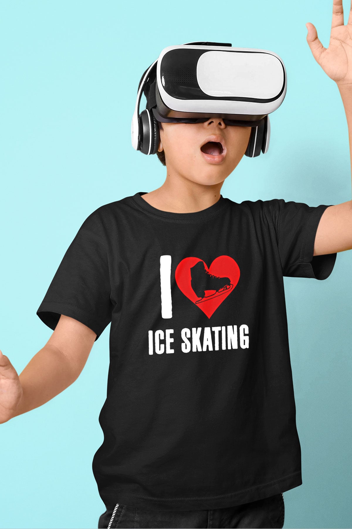 Buz Pateni - Ice skating Baskılı Unisex Siyah Çocuk Tİşörtü - Tshirt