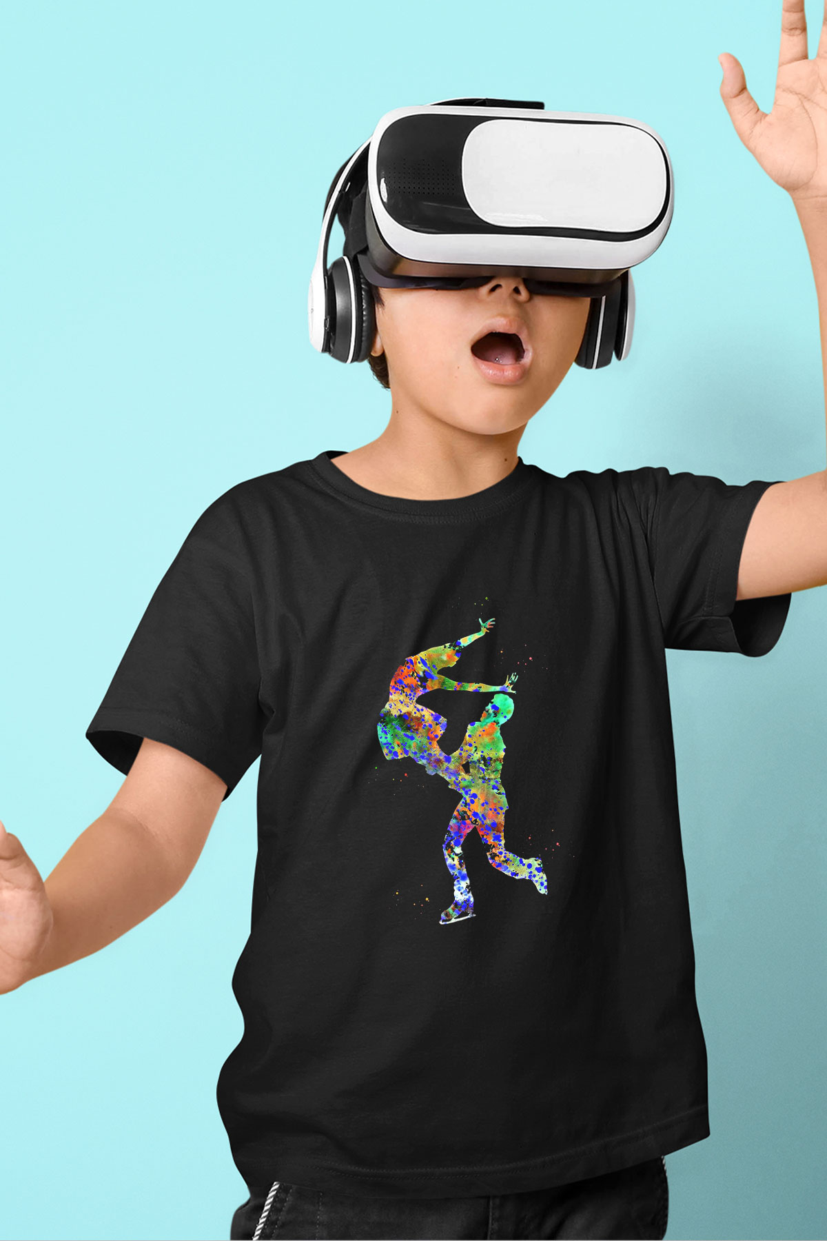 Buz Pateni - Ice skating Baskılı Unisex Siyah Çocuk Tİşörtü - Tshirt