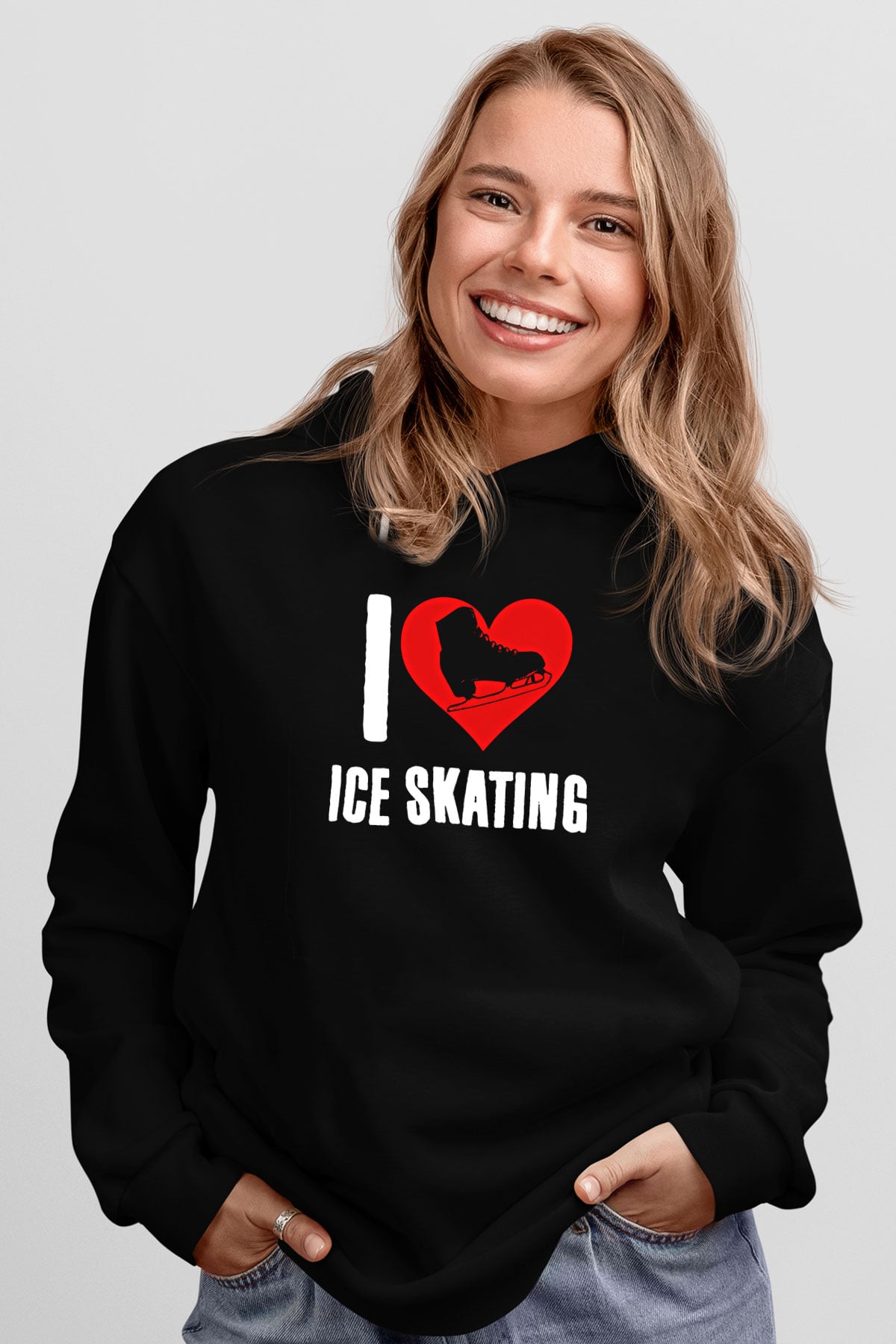 Buz Pateni - Ice skating Baskılı Unisex Siyah Hoodie