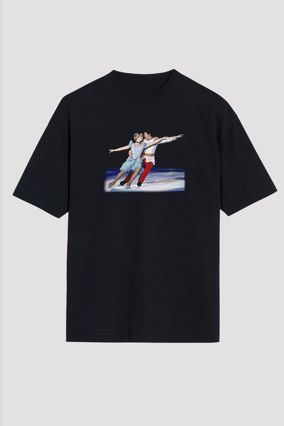 Buz Pateni - Ice skating Baskılı Unisex Siyah Oversize Tişört
