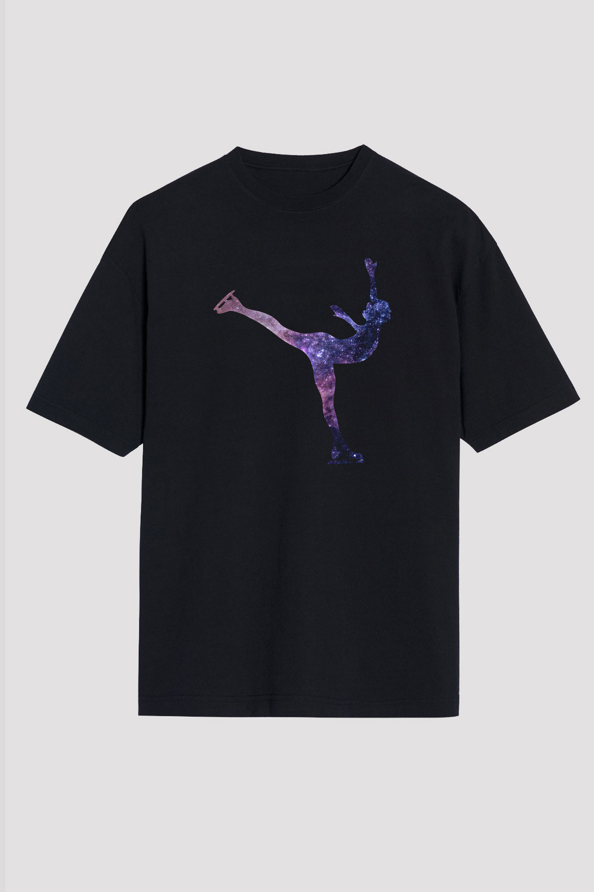 Buz Pateni - Ice skating Baskılı Unisex Siyah Oversize Tişört