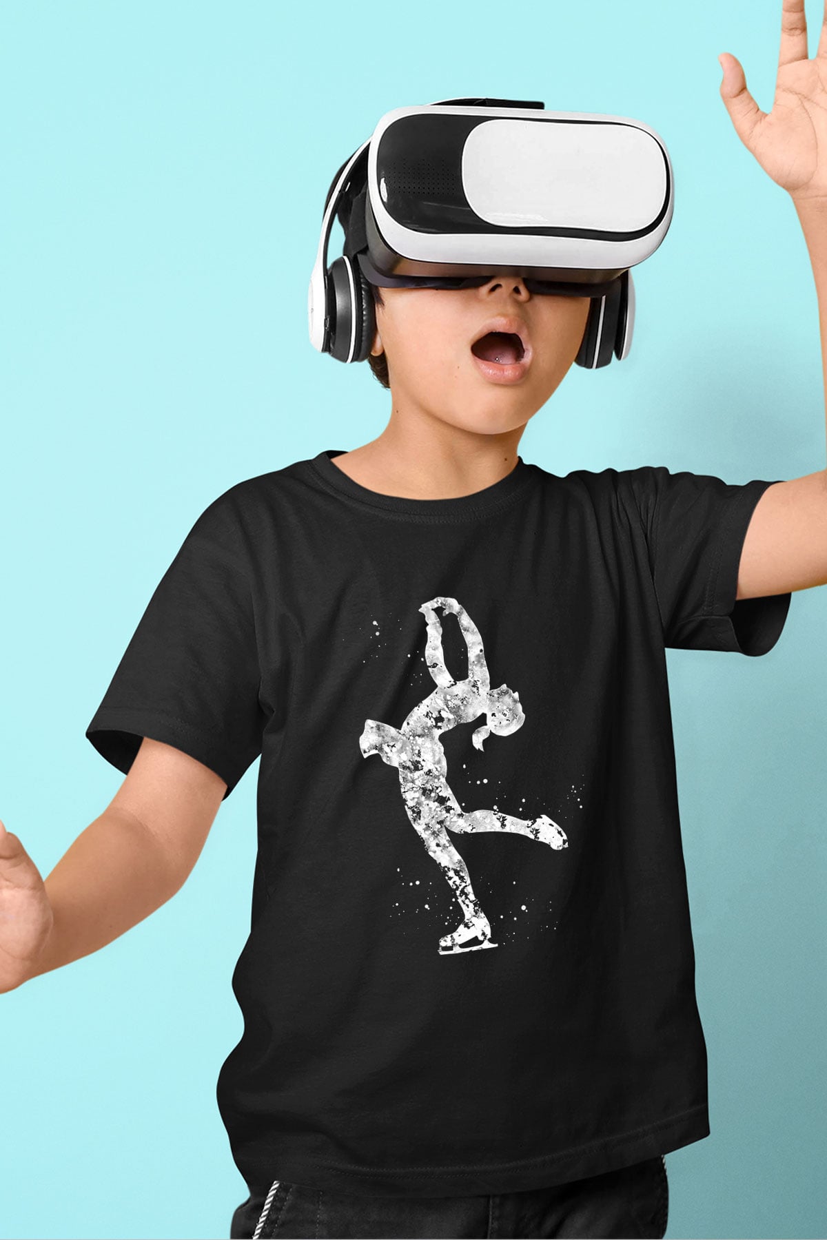 Buz Pateni - Ice skating Baskılı Unisex Siyah Çocuk Tİşörtü - Tshirt