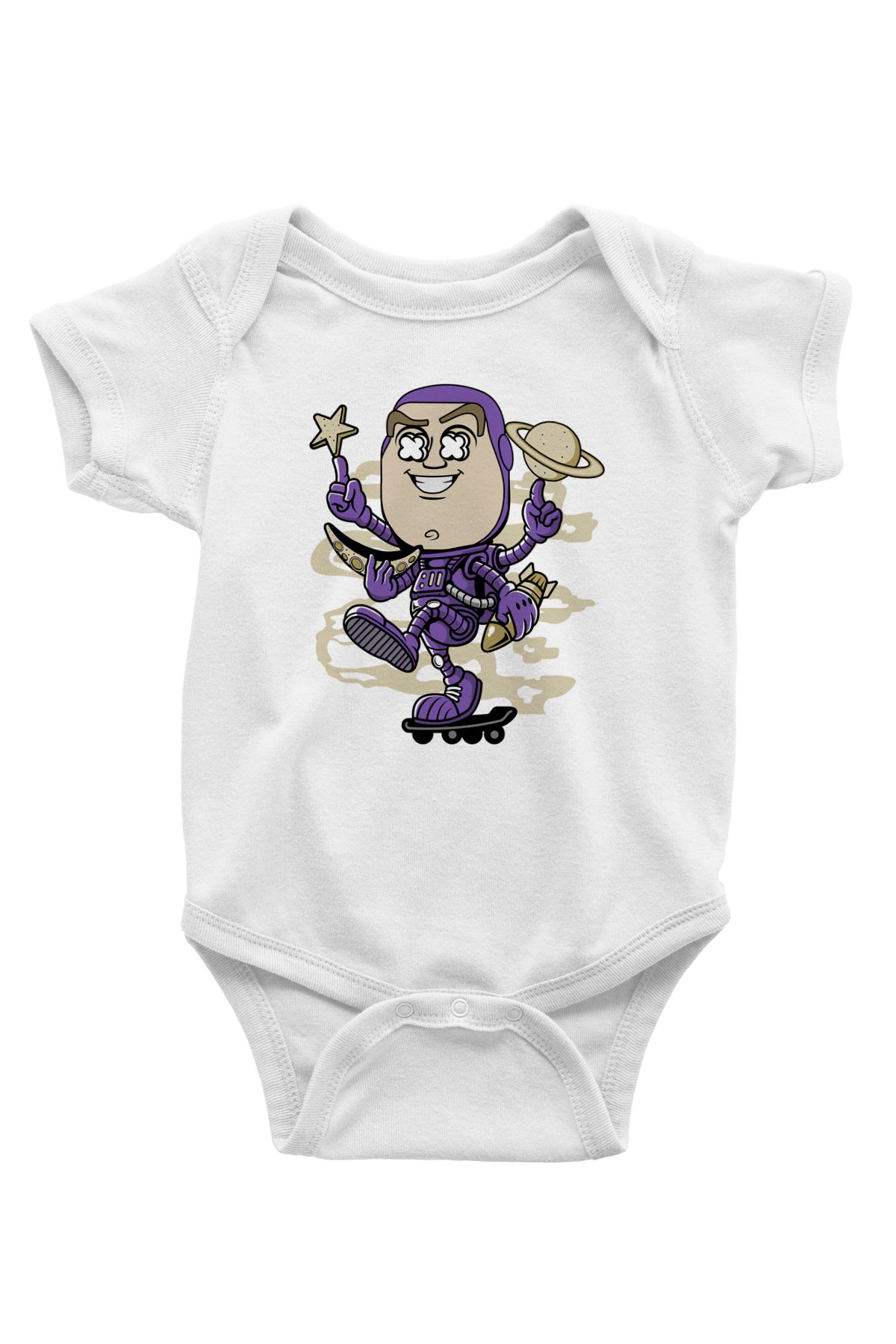 Buzz Skateboard Baskılı Unisex Beyaz Bebek Body - Zıbın