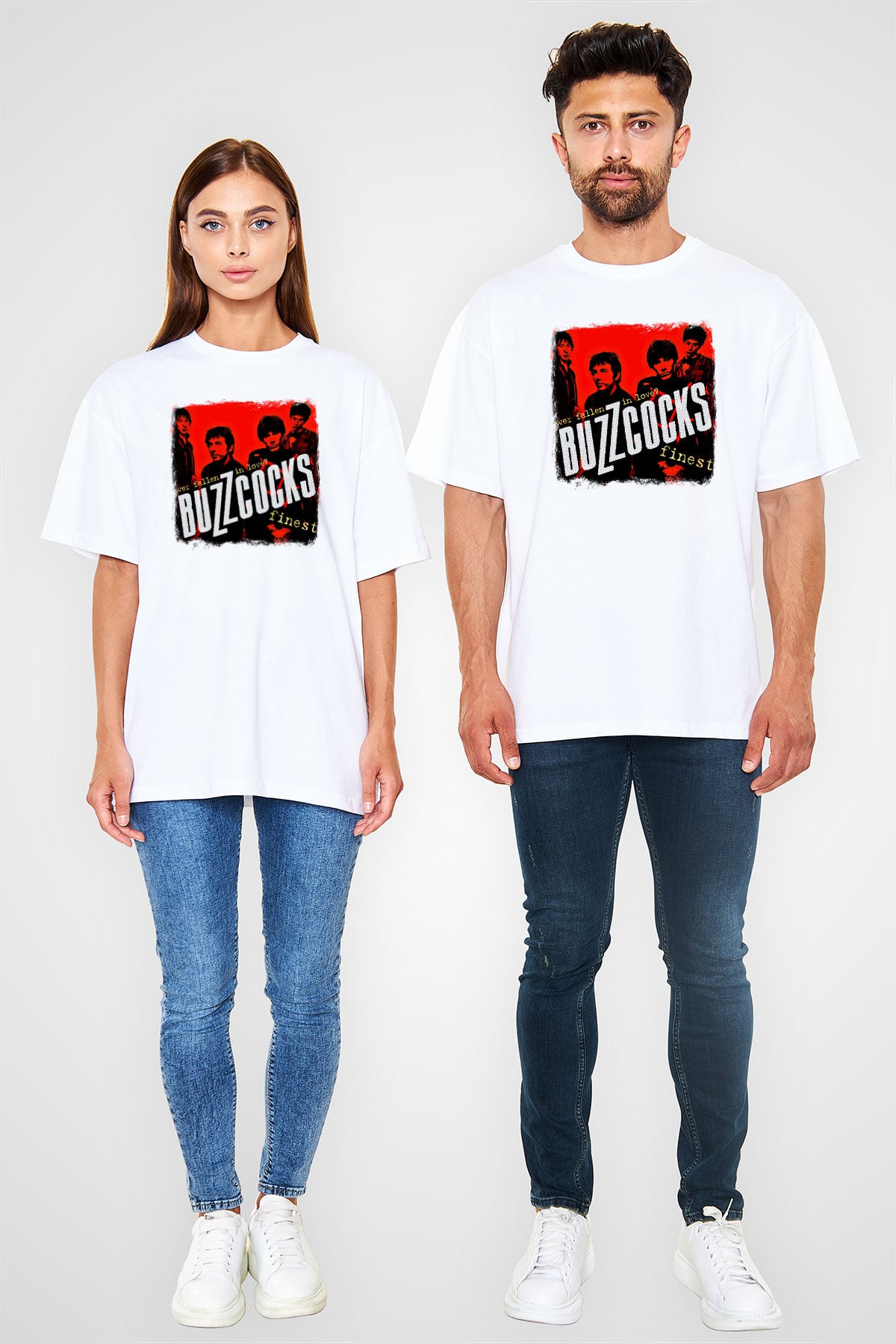 Buzzcocks Baskılı Unisex Beyaz Oversize Tişört