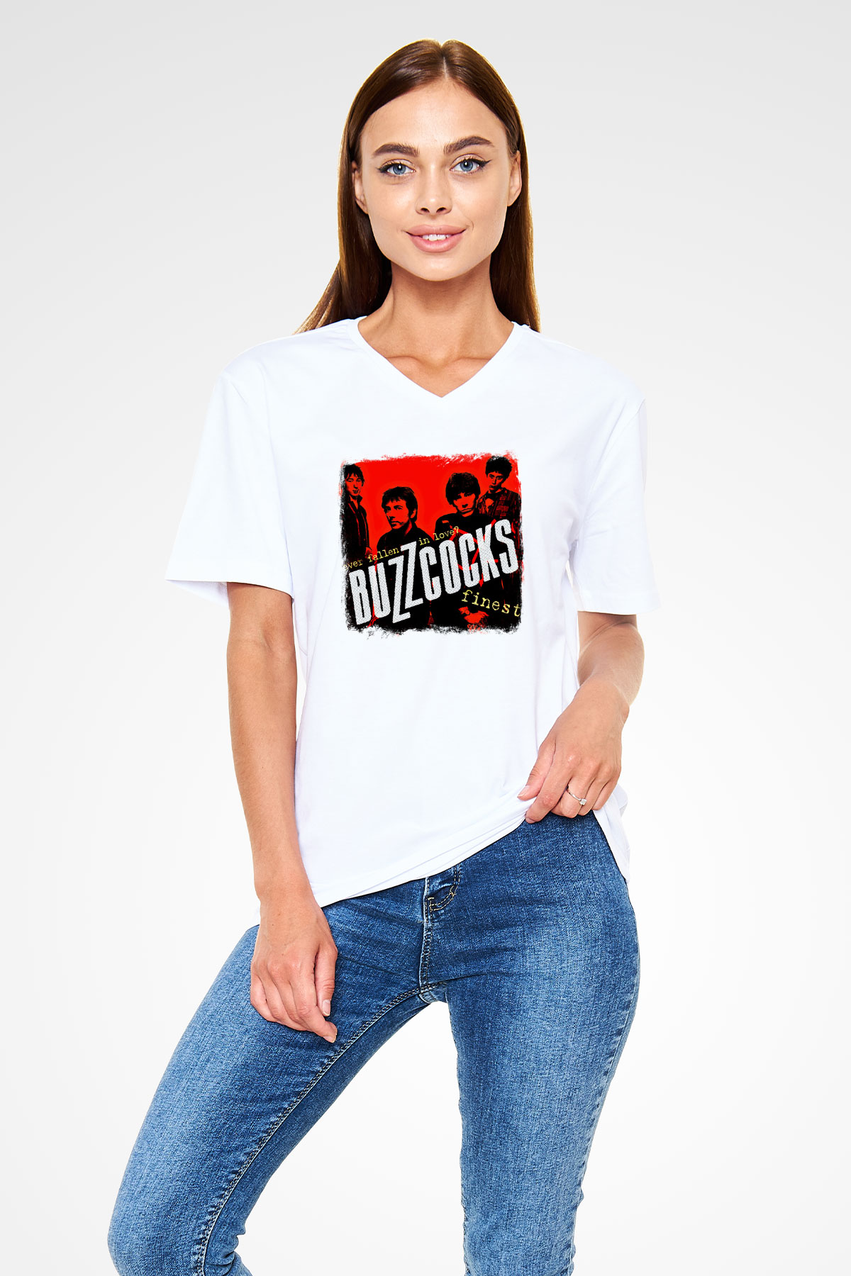Buzzcocks Baskılı Unisex Beyaz V Yaka Tişört