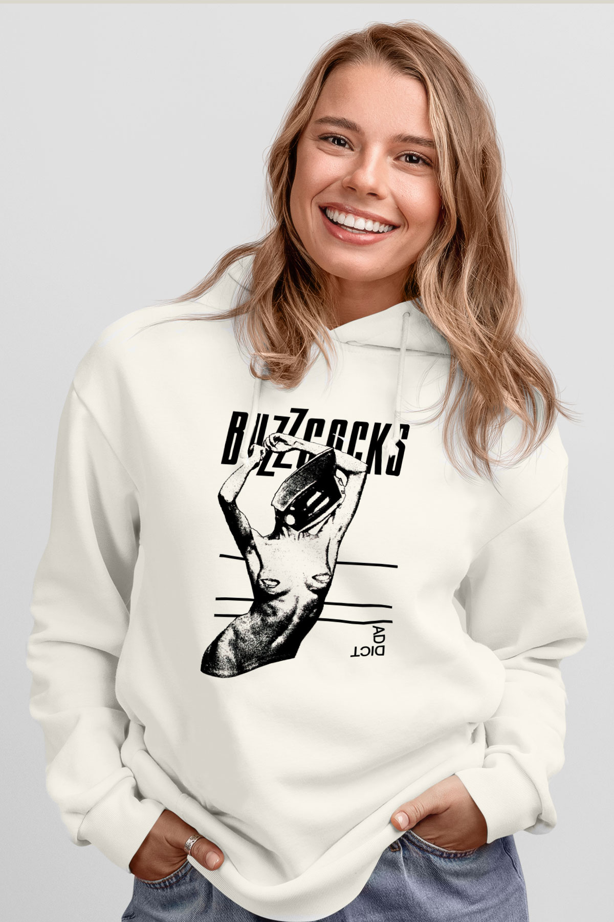 Buzzcocks Beyaz Unisex Kapüşonlu Sweatshirt