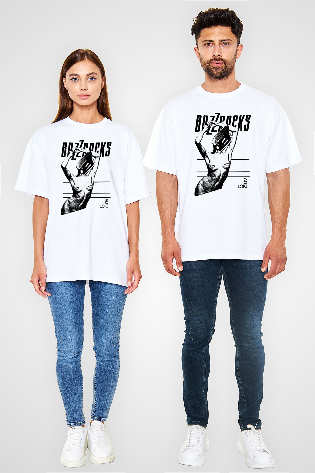 Buzzcocks Beyaz Oversize Tişört Oversize T-shirt - TişörtFabrikası