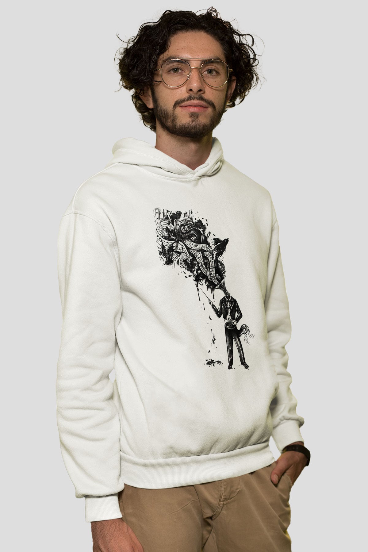 Cacophony Beyaz Unisex Kapüşonlu Sweatshirt
