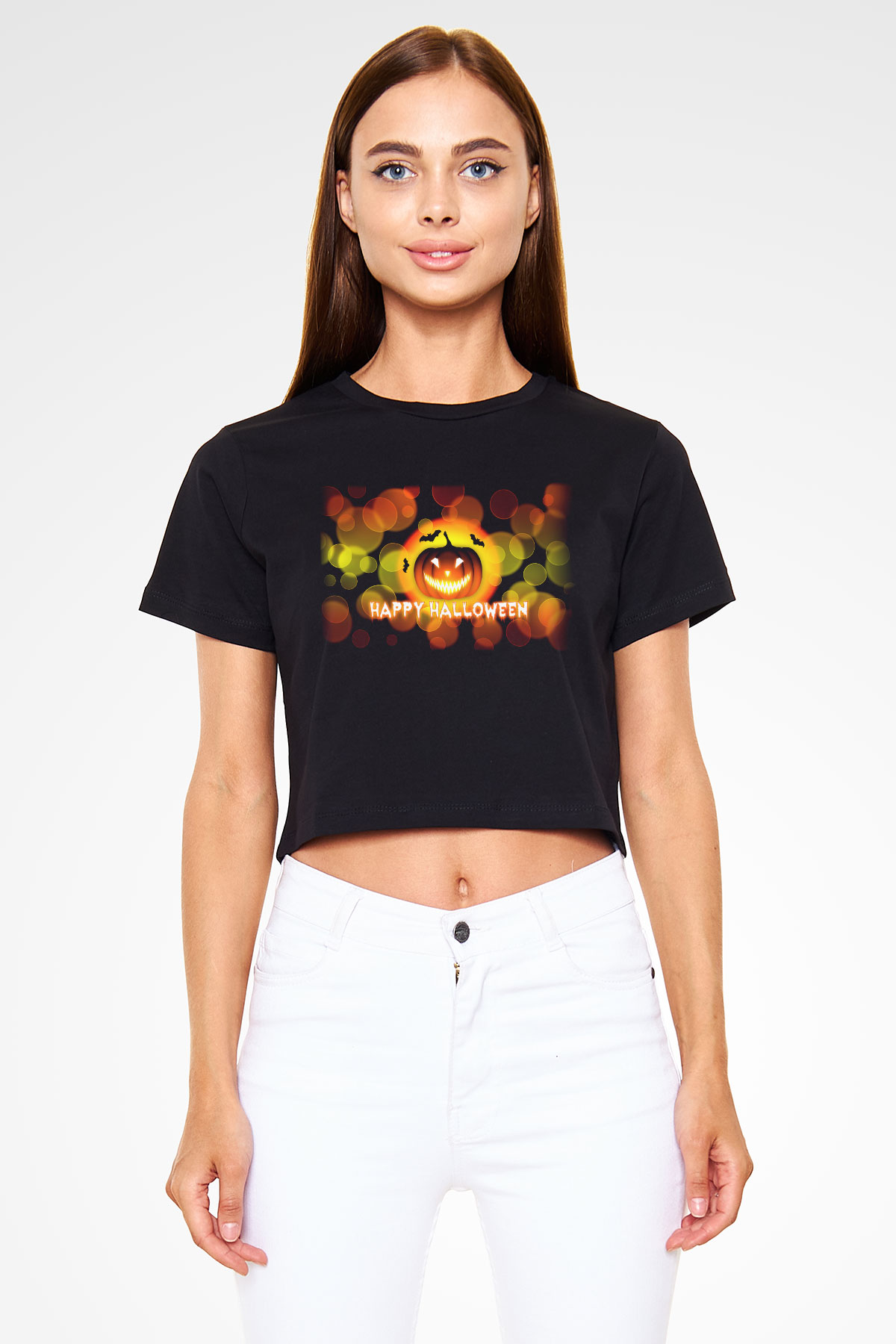 Cadılar Bayramı-Halloween Siyah Crop Top Tişört