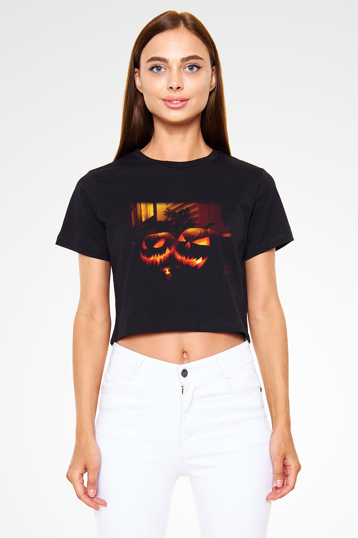 Cadılar Bayramı-Halloween Siyah Crop Top Tişört