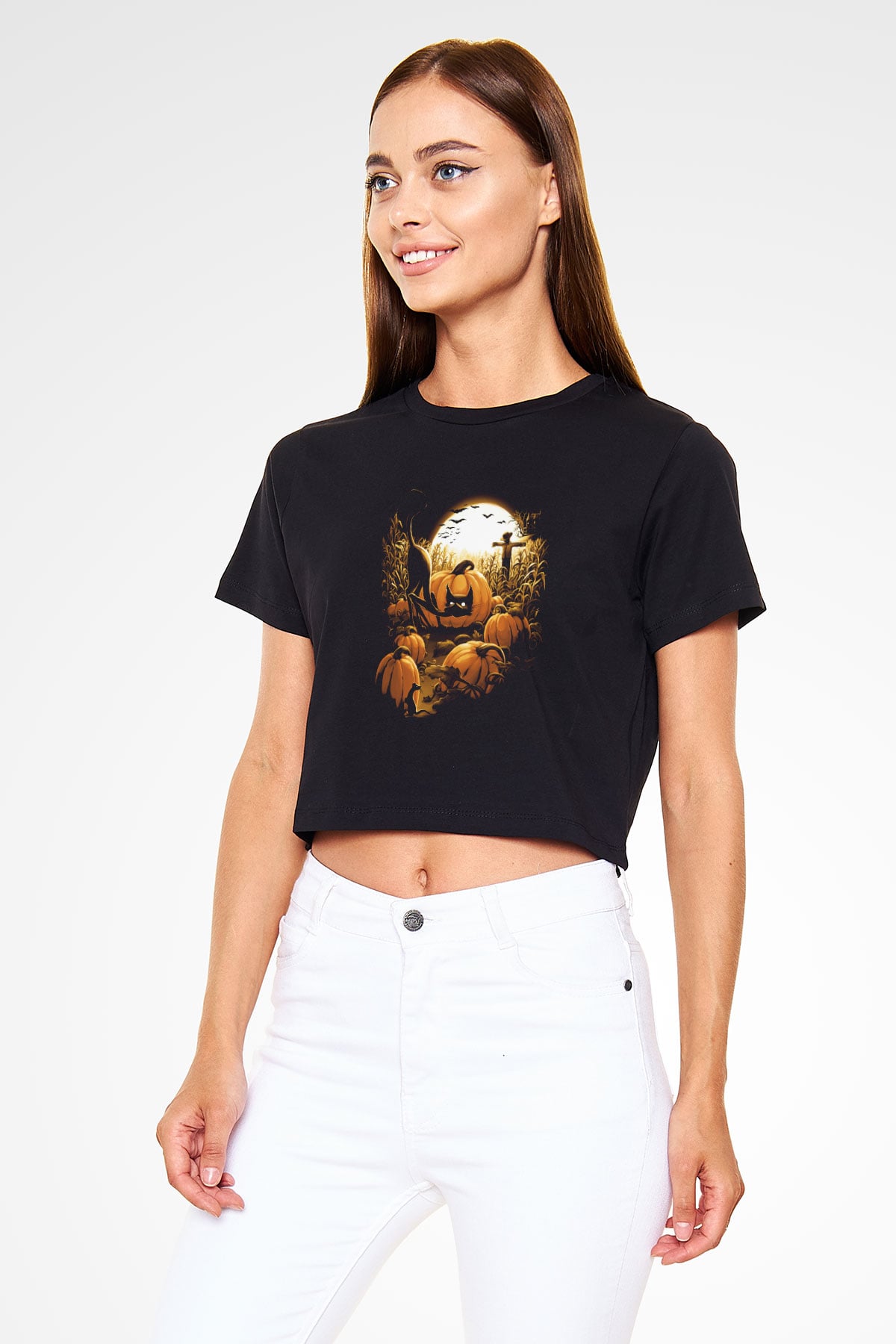 Cadılar Bayramı-Halloween Siyah  Crop Top Tişört