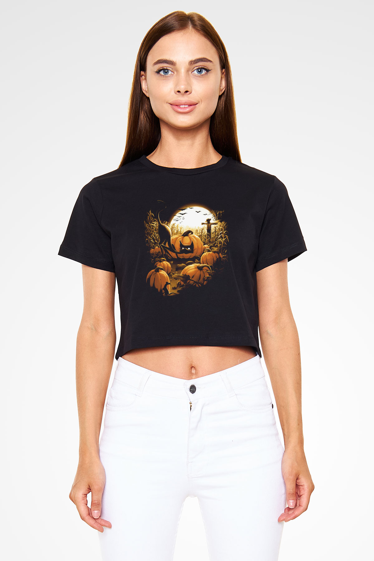 Cadılar Bayramı-Halloween Siyah  Crop Top Tişört