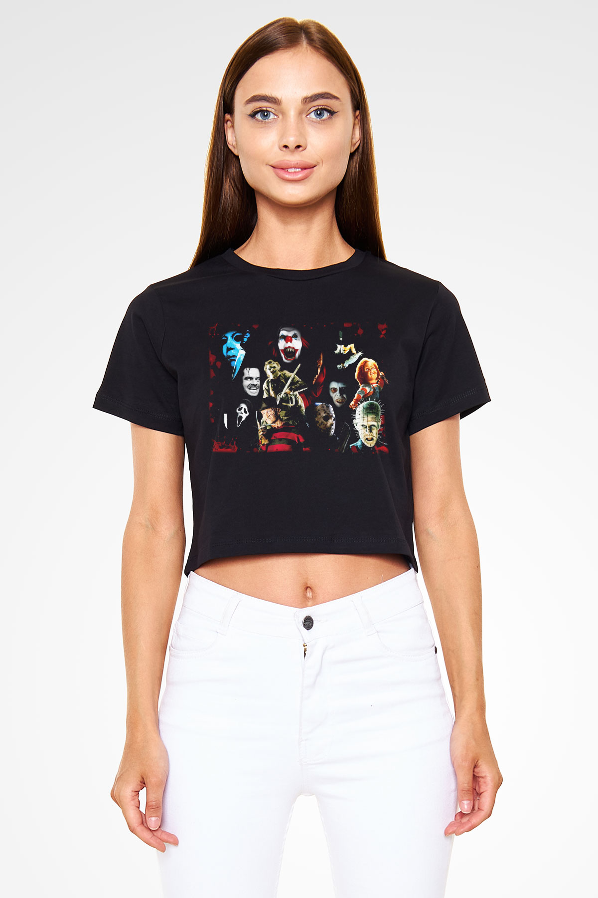 Cadılar Bayramı-Halloween Siyah Crop Top Tişört