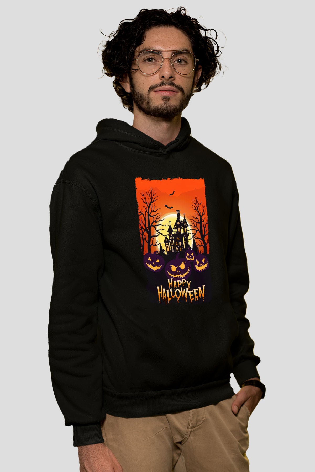 Cadılar Bayramı-Halloween Siyah Unisex Kapüşonlu Sweatshirt