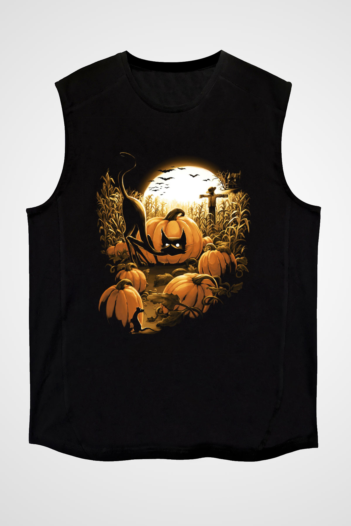 Cadılar Bayramı-Halloween Siyah Unisex Kolsuz Tişört