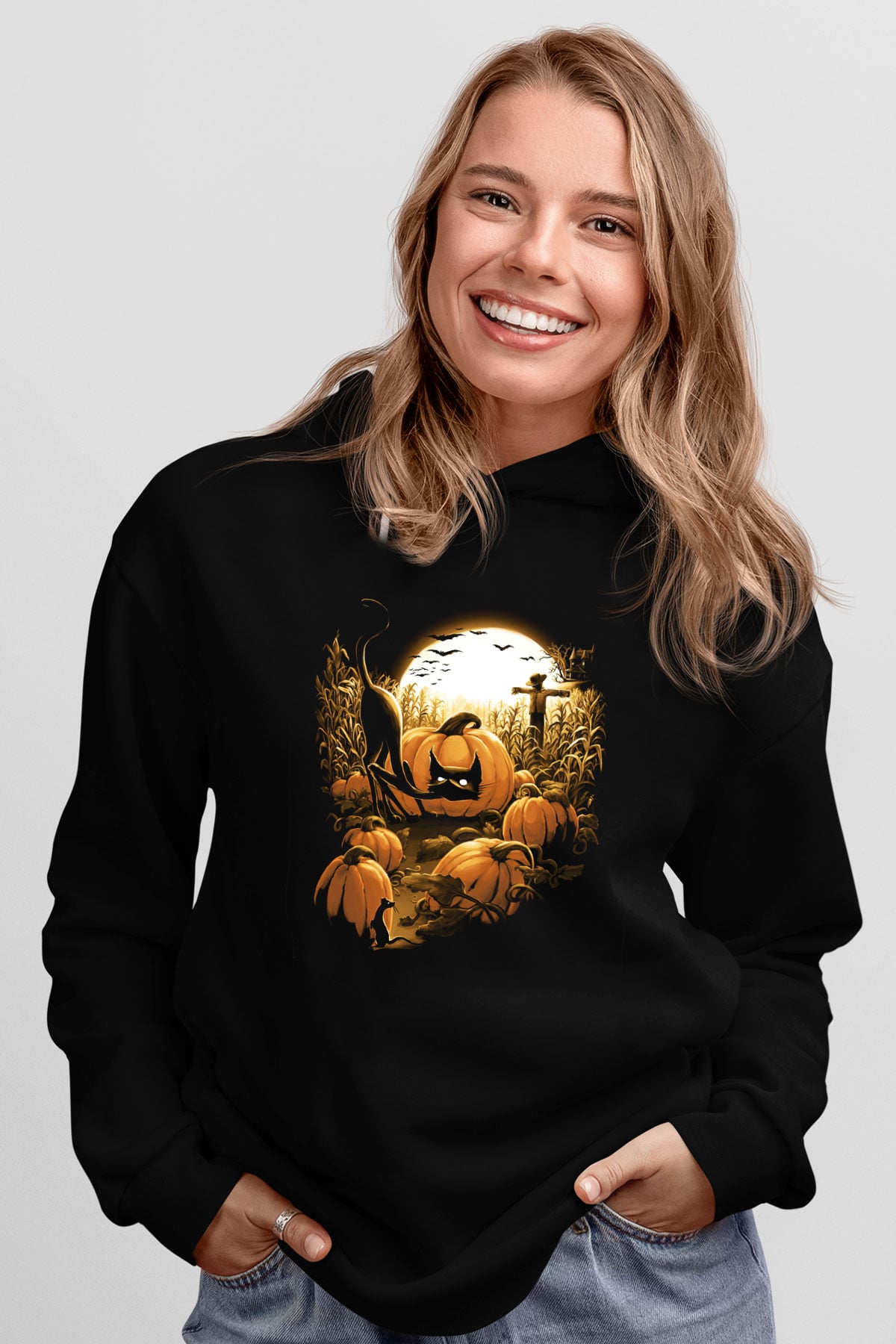 Cadılar Bayramı-Halloween Siyah Unisex Kapüşonlu Sweatshirt