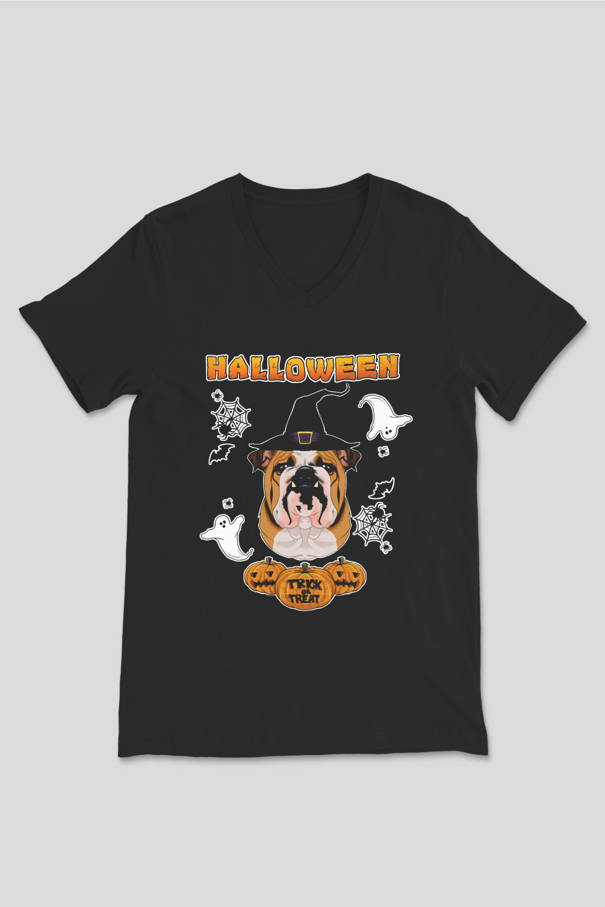 Cadılar Bayramı-Halloween Siyah Unisex V Yaka Tişört
