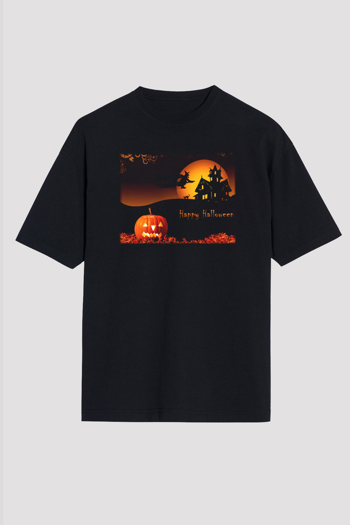 Cadılar Bayramı-Halloween Siyah Unisex Oversize Tişört T-Shirt