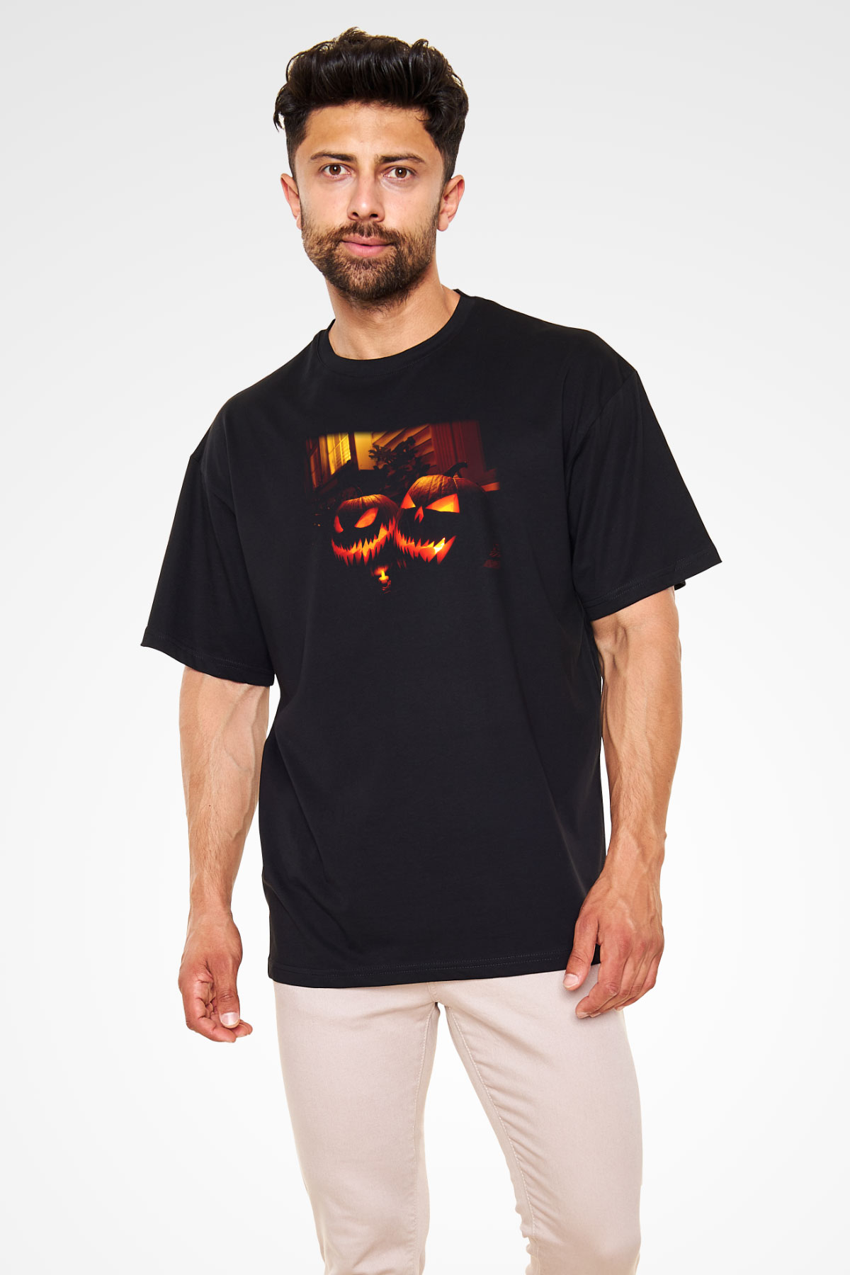 Cadılar Bayramı-Halloween Siyah Unisex Oversize Tişört T-Shirt