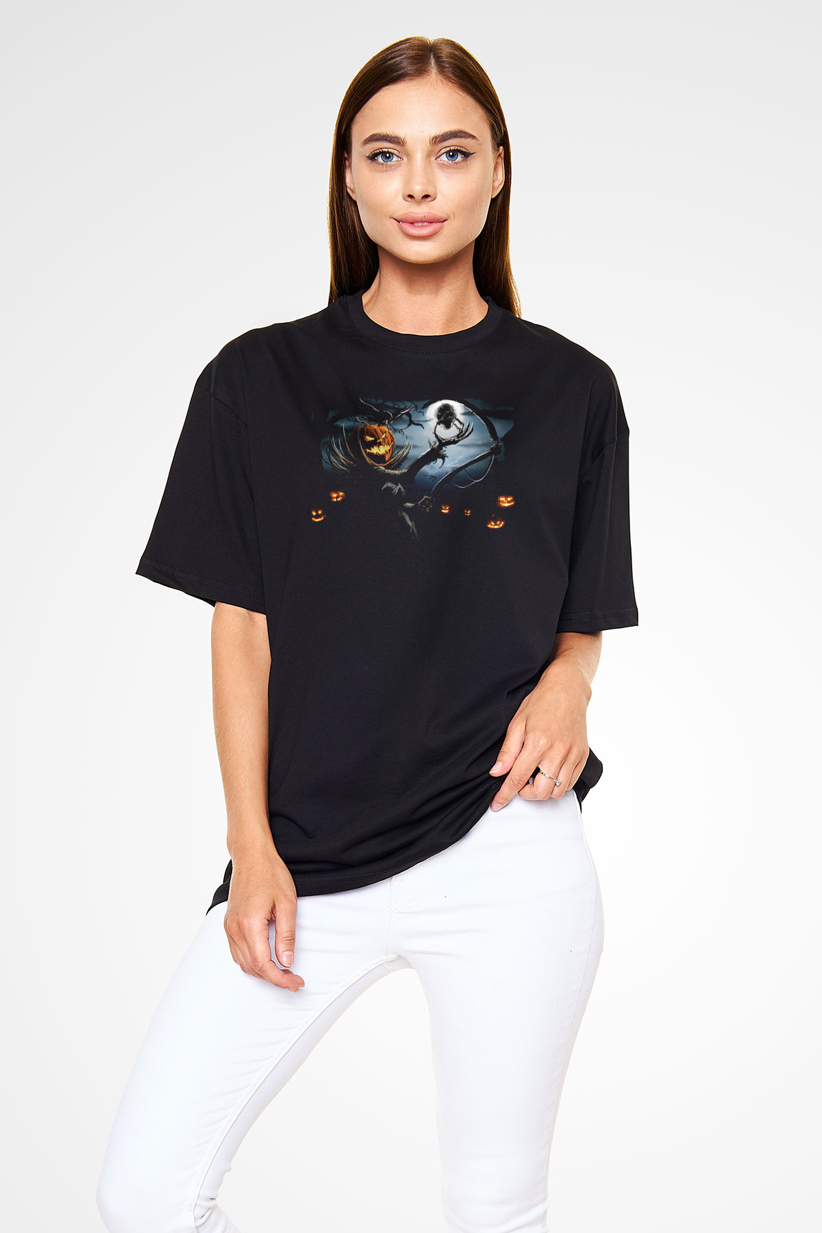 Cadılar Bayramı-Halloween Siyah Unisex Oversize Tişört T-Shirt