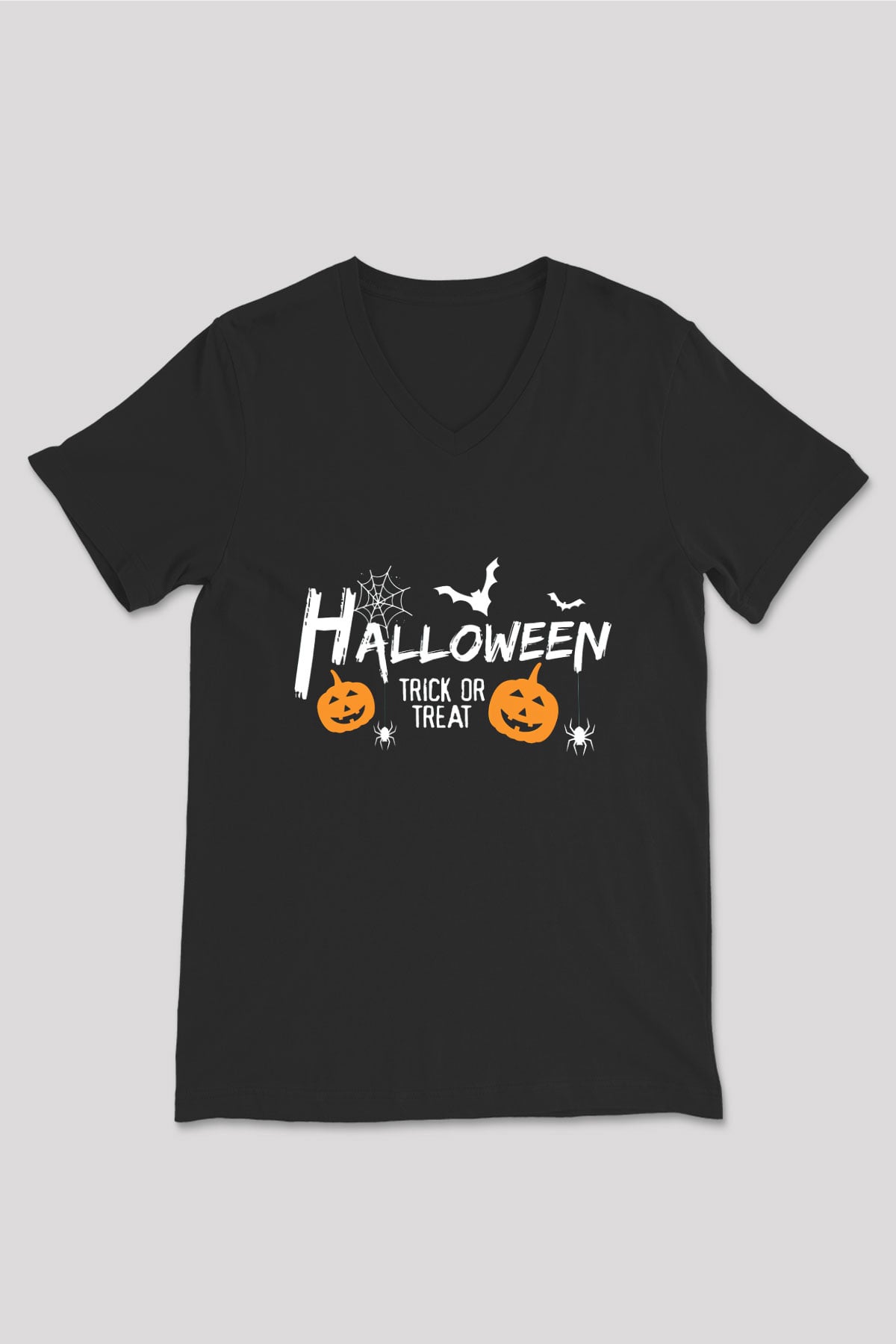 Cadılar Bayramı-Halloween Siyah Unisex V Yaka Tişört