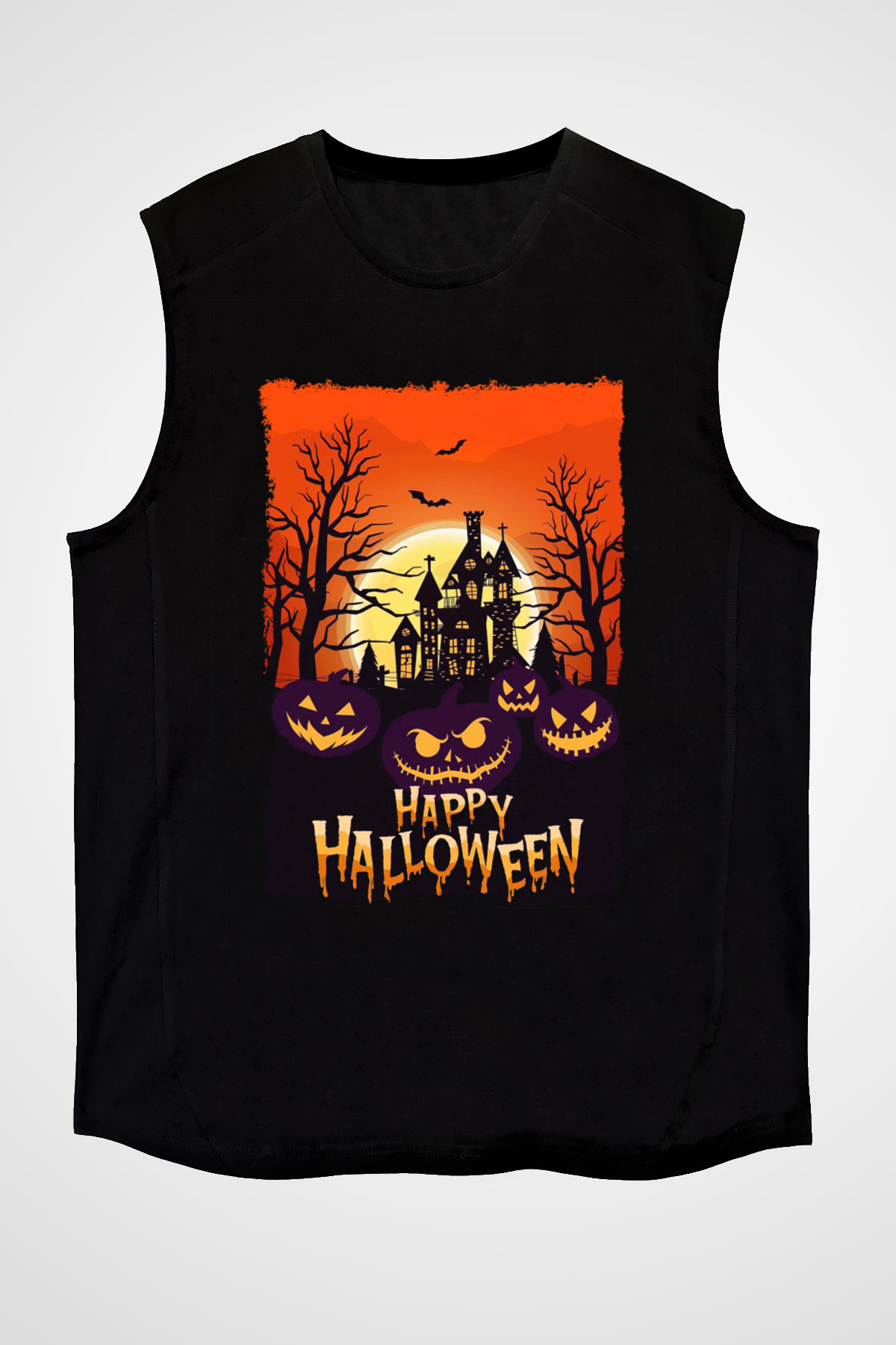 Cadılar Bayramı-Halloween Siyah Unisex Kolsuz Tişört