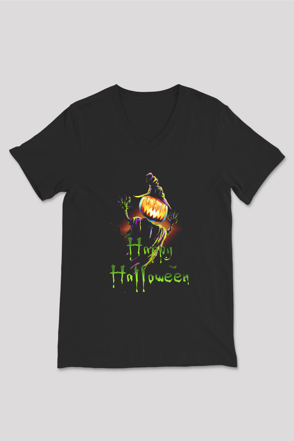 Cadılar Bayramı-Halloween Siyah Unisex V Yaka Tişört