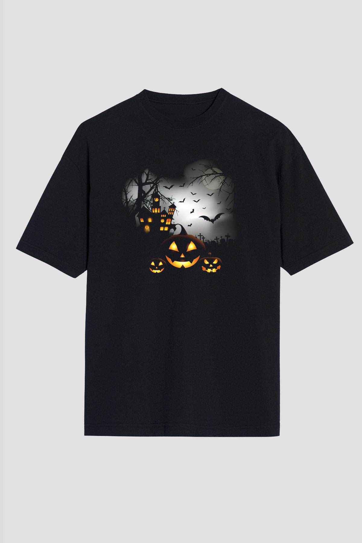 Cadılar Bayramı-Halloween Siyah Unisex Oversize Tişört T-Shirt