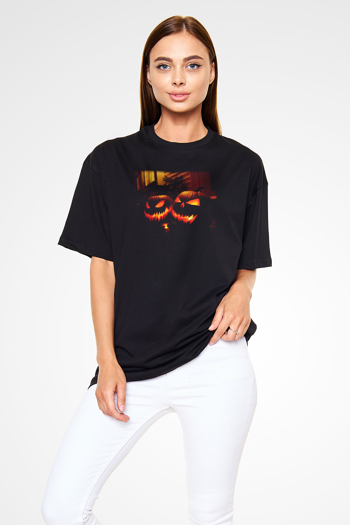 Cadılar Bayramı-Halloween Siyah Unisex Oversize Tişört T-Shirt
