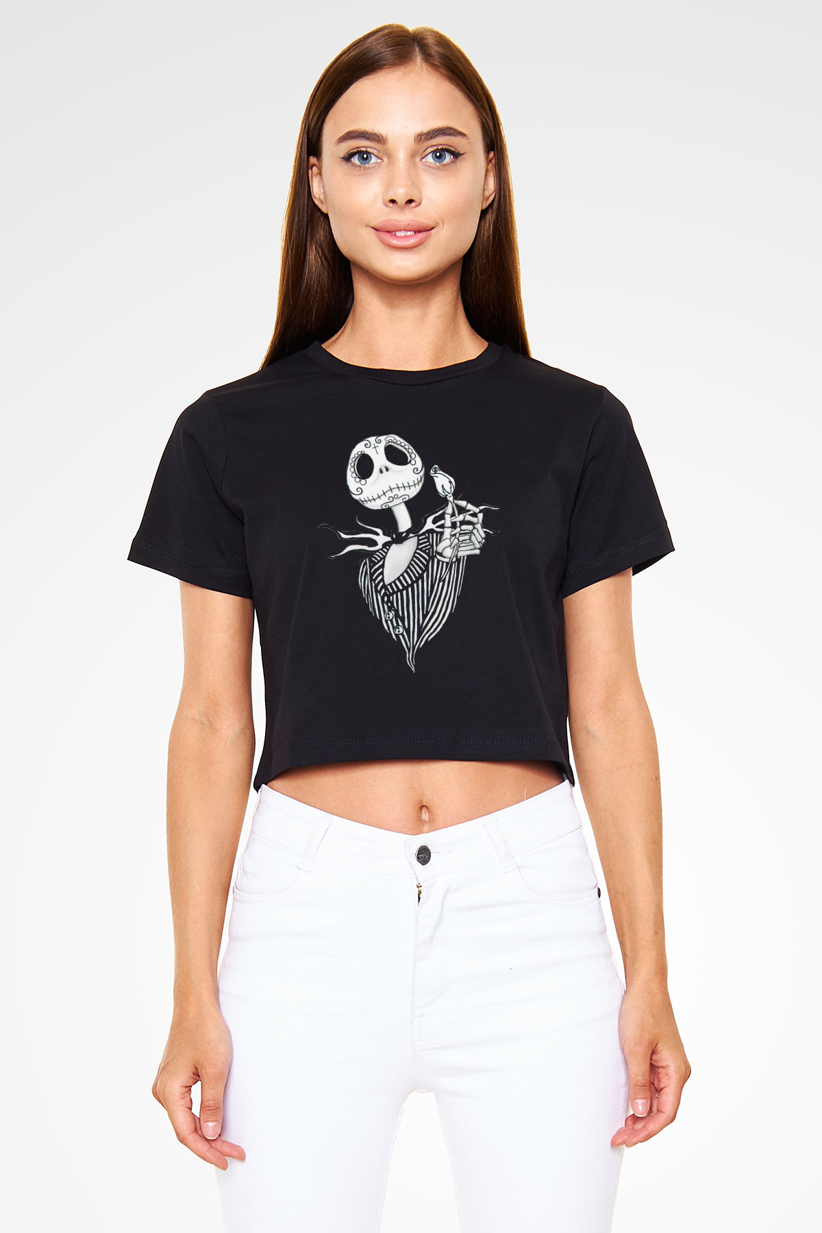 Cadılar Bayramı Temalı  Siyah  Crop Top Tişört