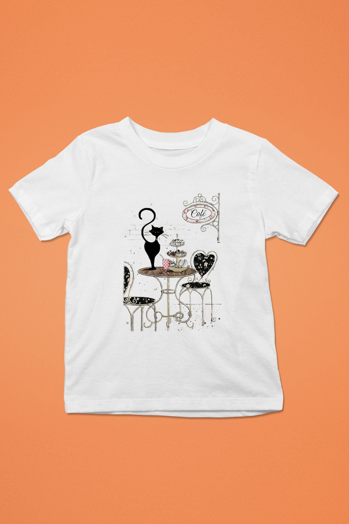 Cafe Baskılı Beyaz Unisex Çocuk Tişört