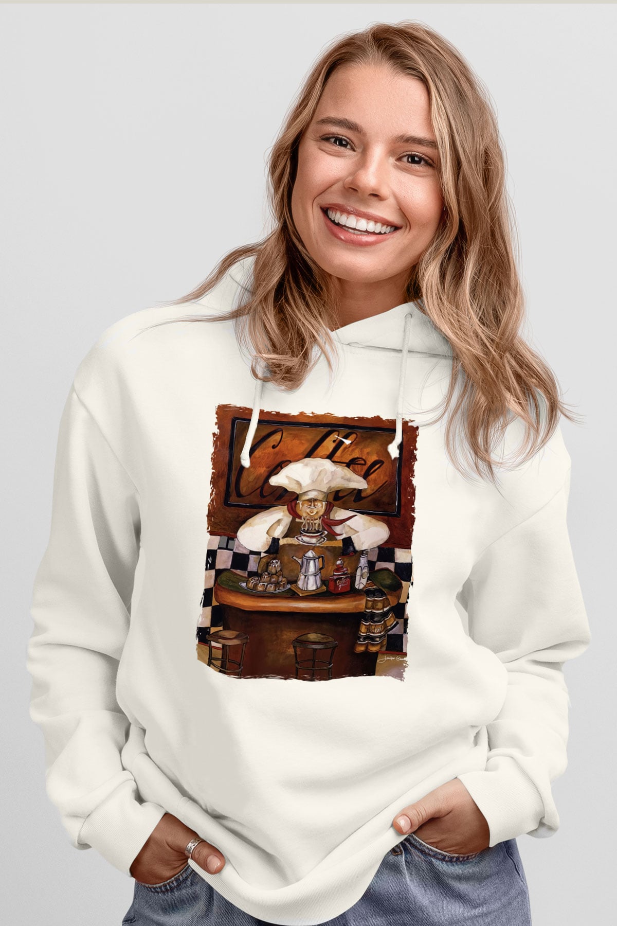 Cafe Beyaz Unisex Kapüşonlu Sweatshirt