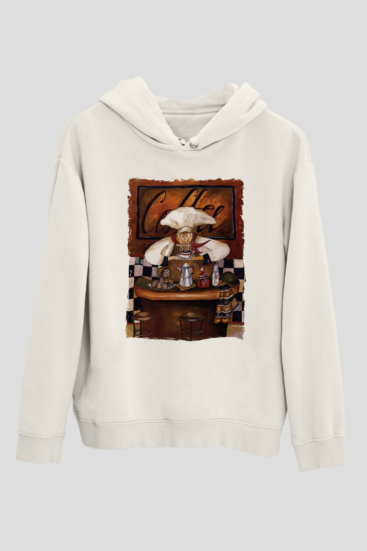 Cafe Beyaz Unisex Kapüşonlu Sweatshirt