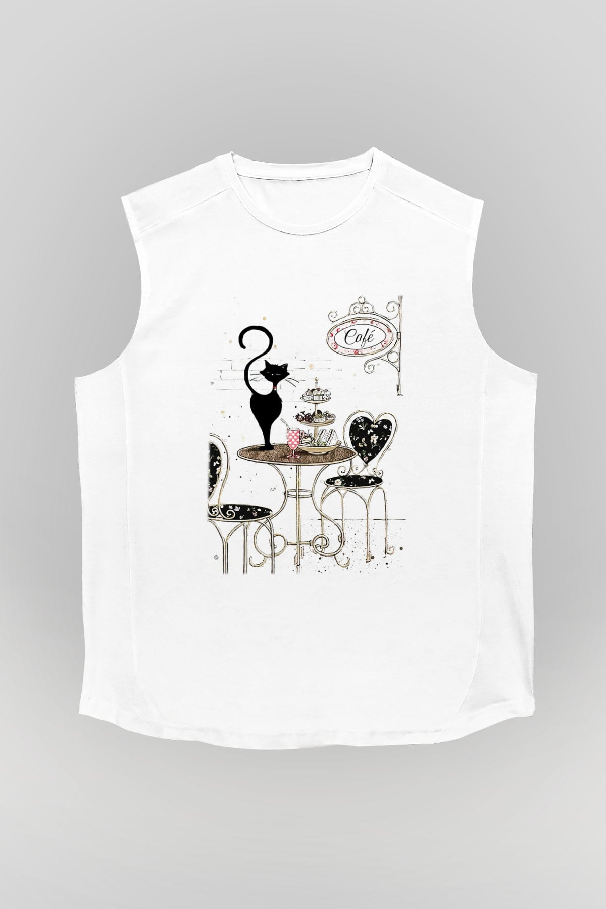 Cafe Beyaz Unisex Kolsuz Tişört