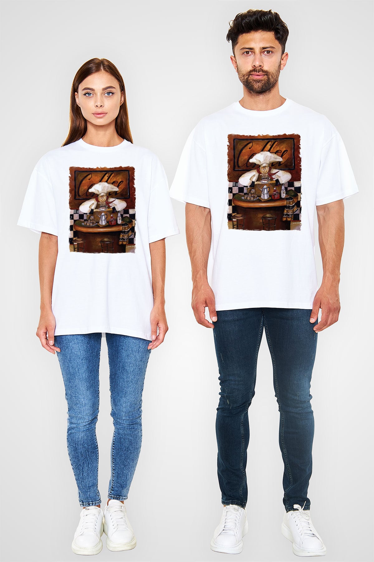 Cafe Beyaz Oversize Tişört Oversize T-shirt - TişörtFabrikası