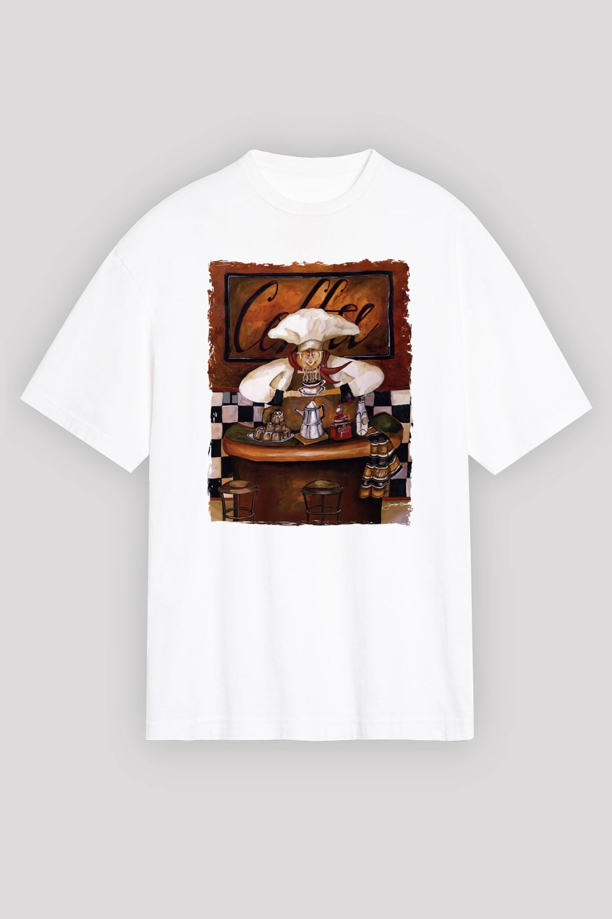 Cafe Beyaz Oversize Tişört Oversize T-shirt - TişörtFabrikası