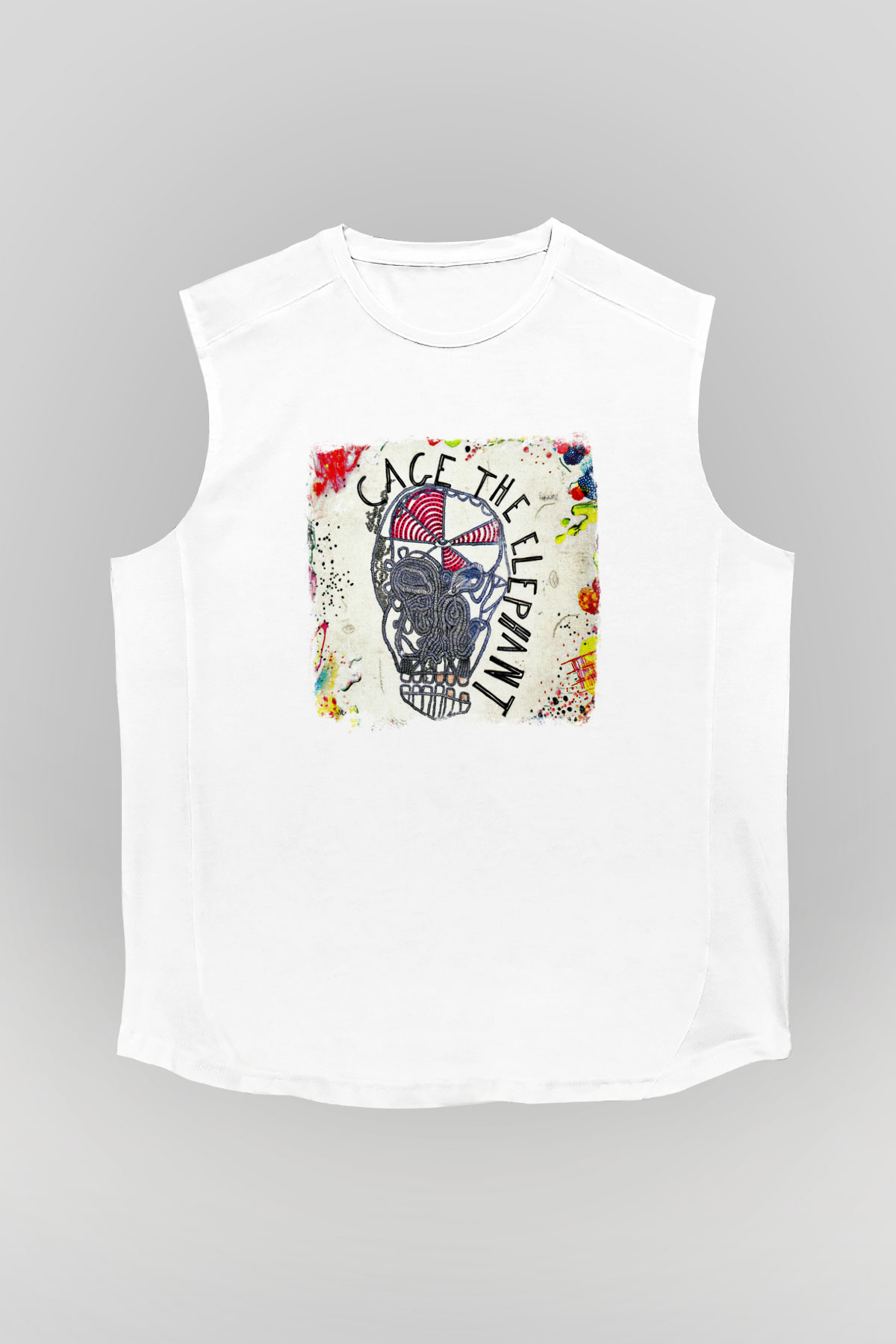 Cage the Elephant Baskılı Unisex Beyaz Kolsuz Tişört