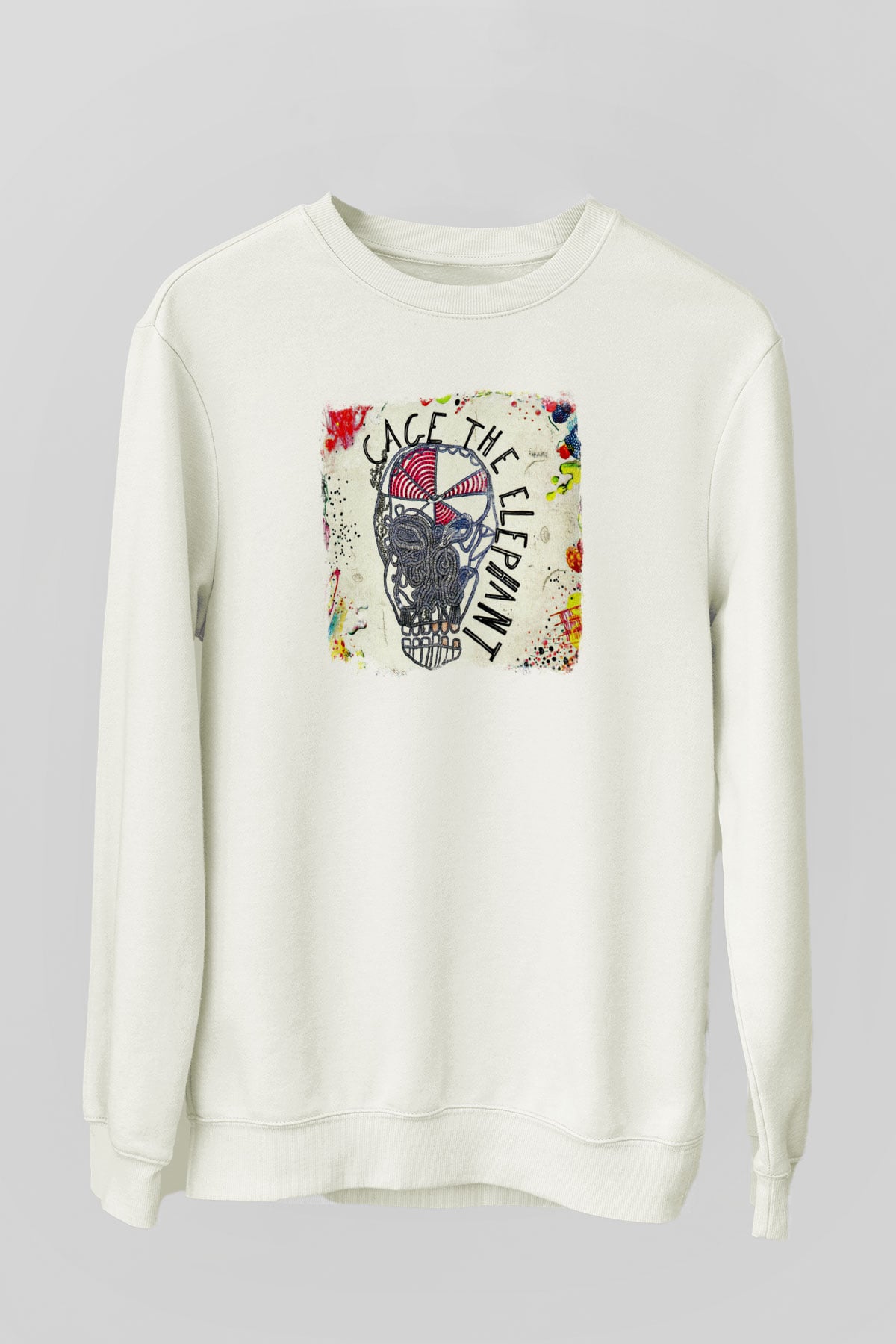 Cage the Elephant Baskılı Unisex Beyaz Sweatshirt