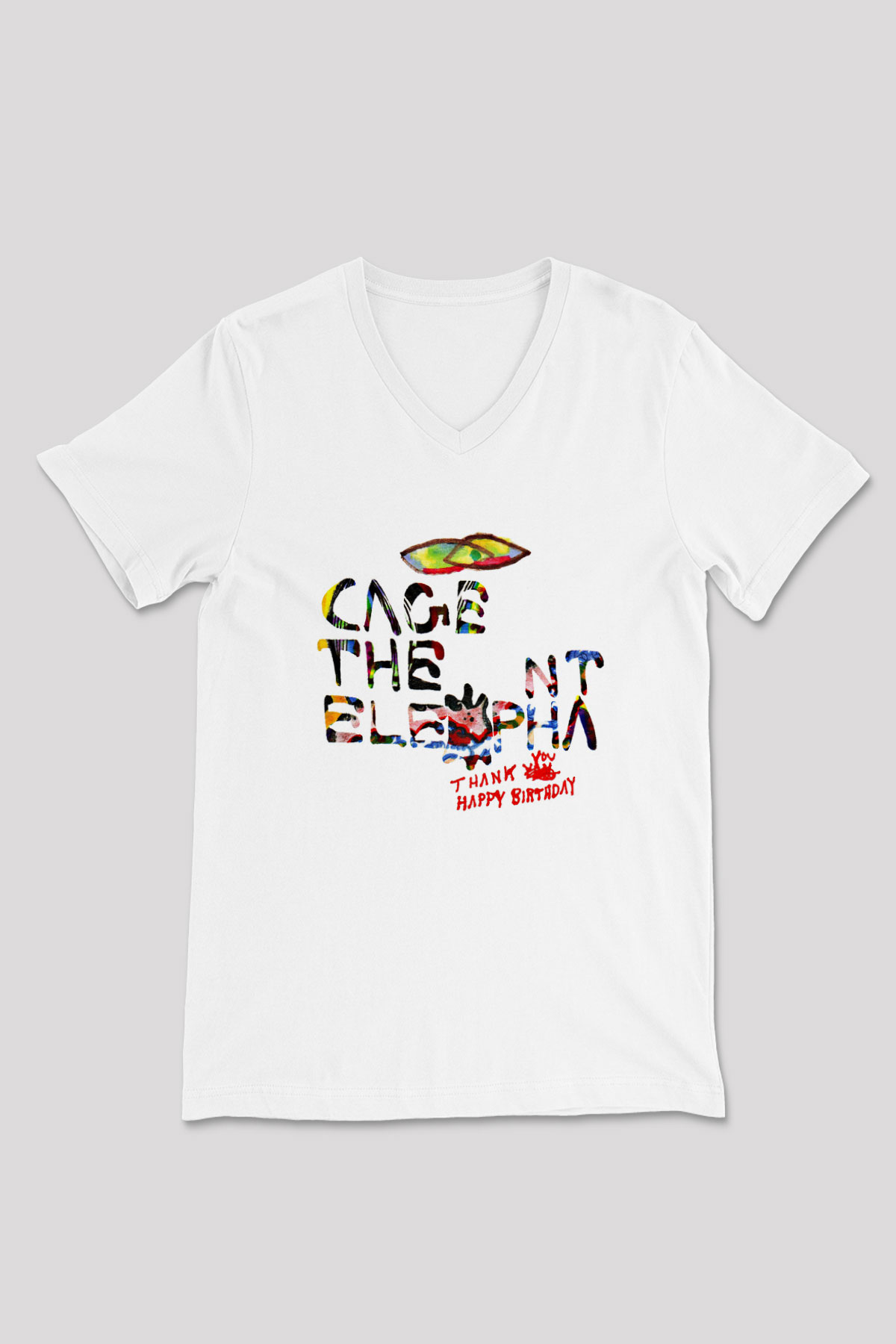 Cage the Elephant Baskılı Unisex Beyaz V Yaka Tişört
