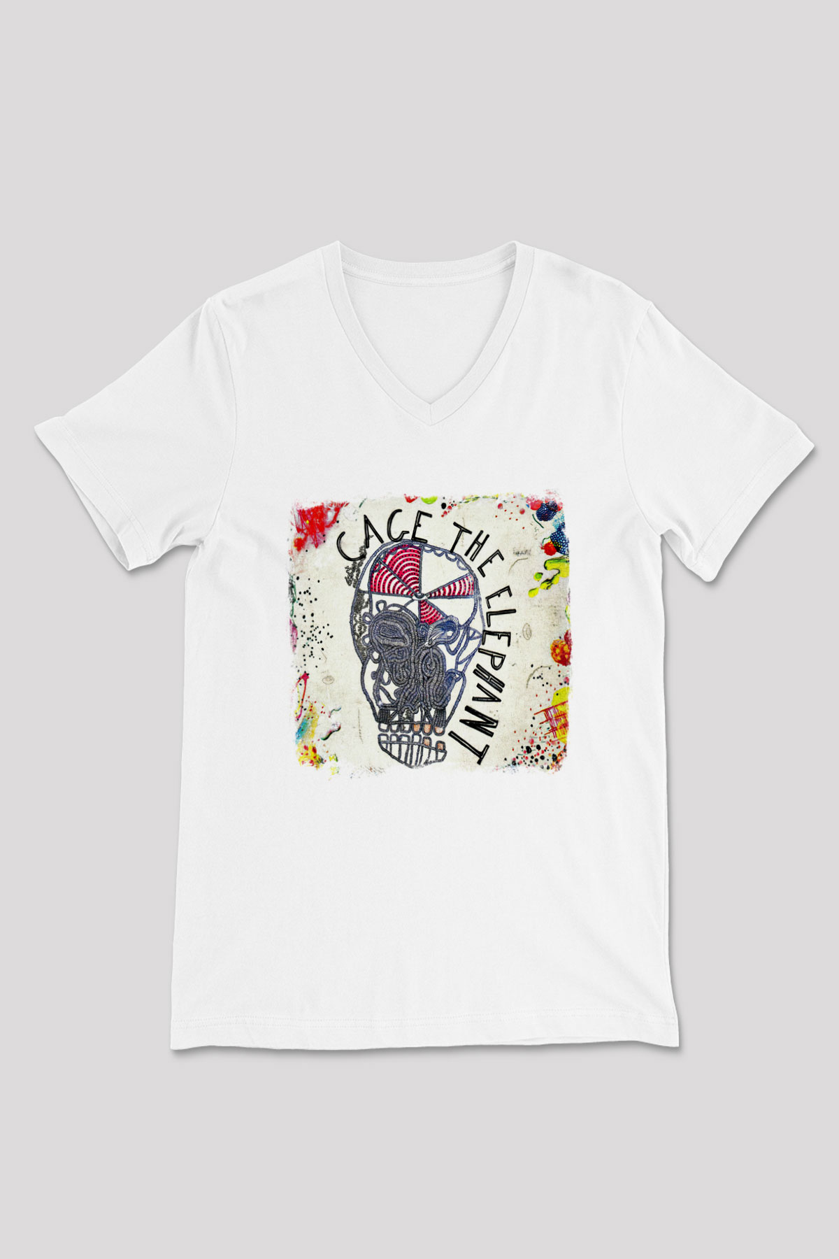 Cage the Elephant Baskılı Unisex Beyaz V Yaka Tişört