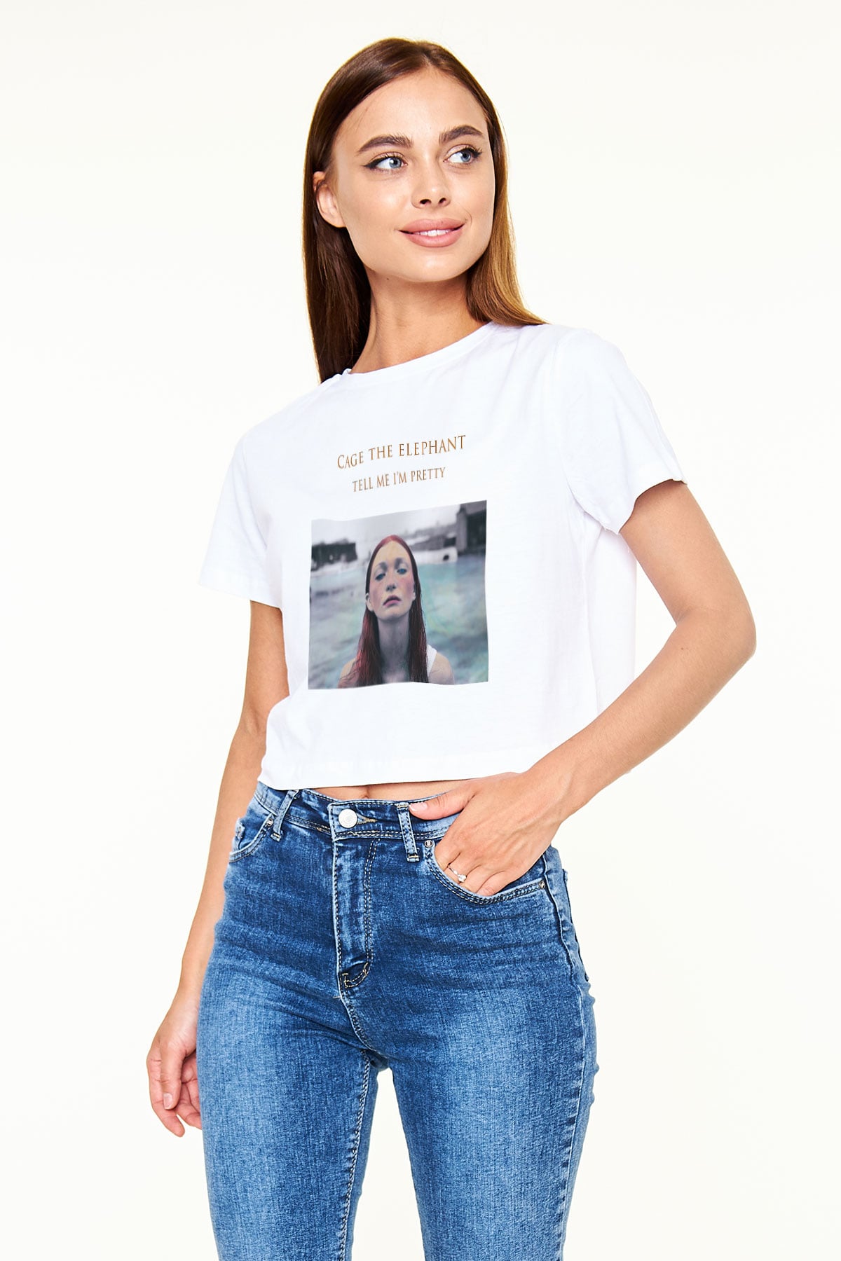 Cage the Elephant Beyaz Croptop Tişört