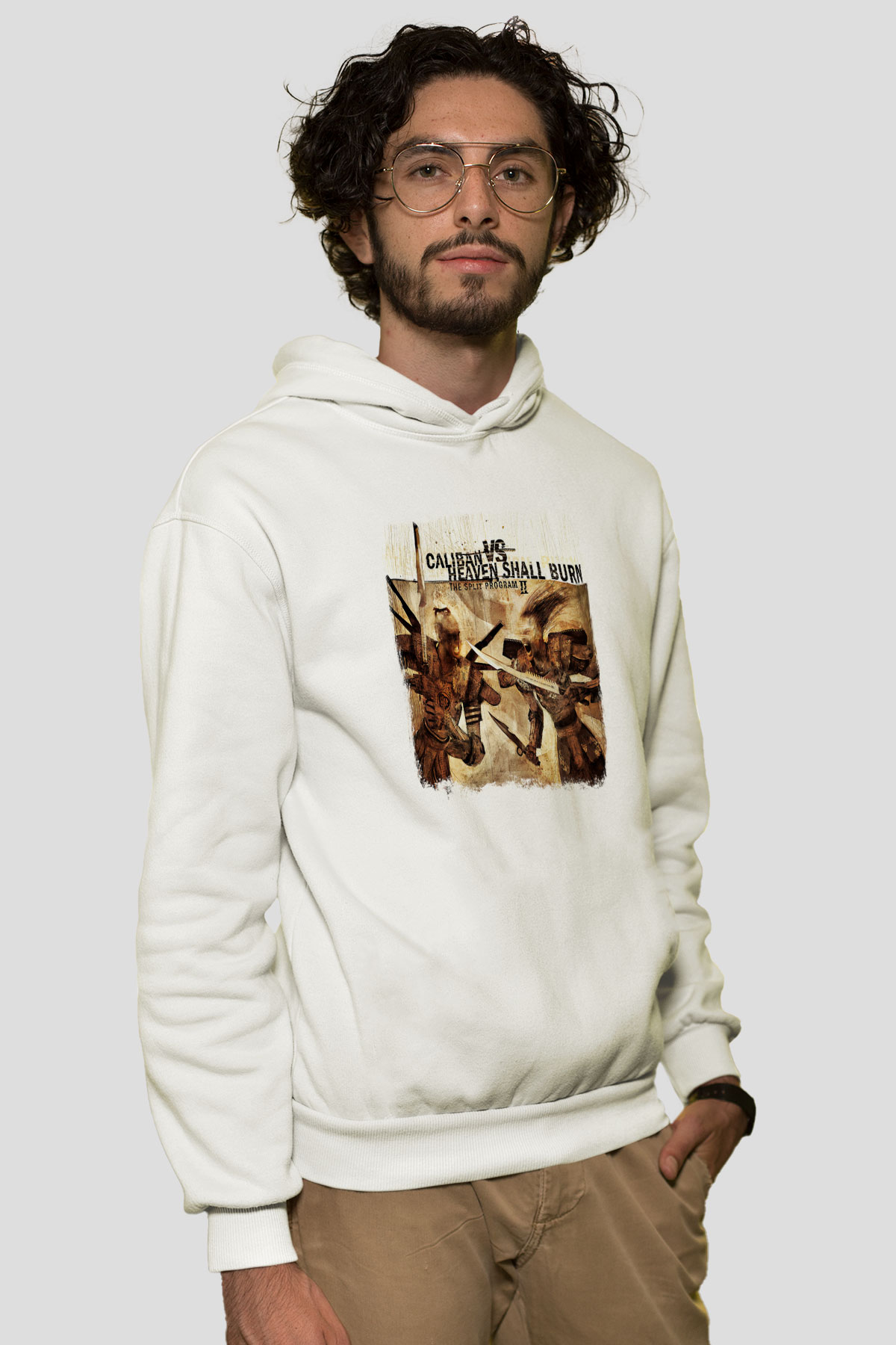 Caliban Baskılı Unisex Beyaz Hoodie
