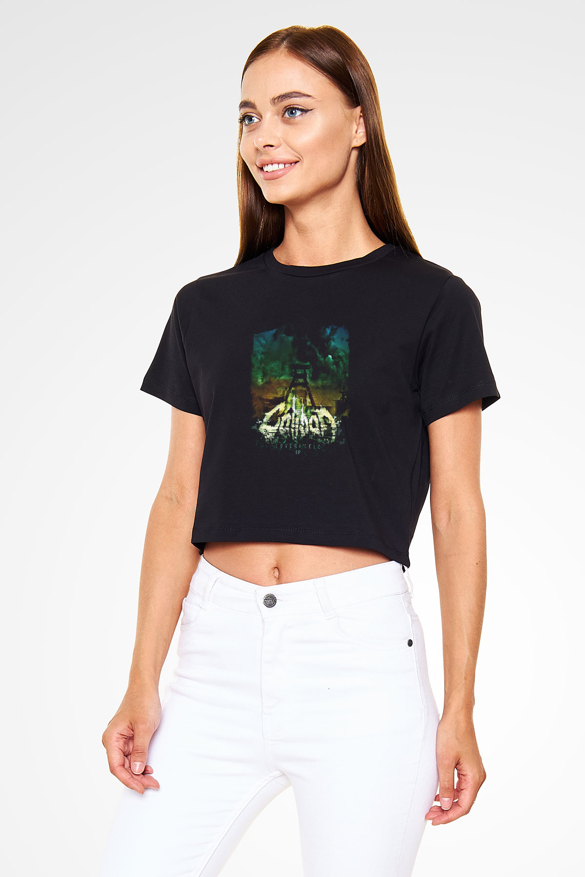 Caliban Baskılı Unisex Siyah Crop Top Tişört
