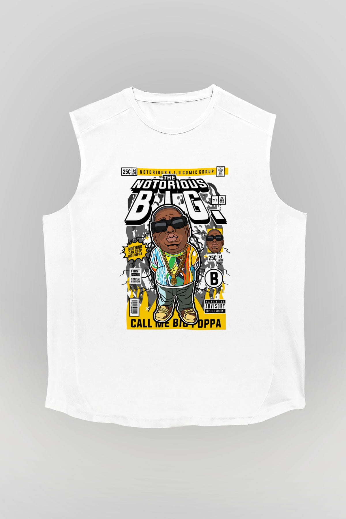 Call Me B.I.G Baskılı Unisex Beyaz Kolsuz Tişört