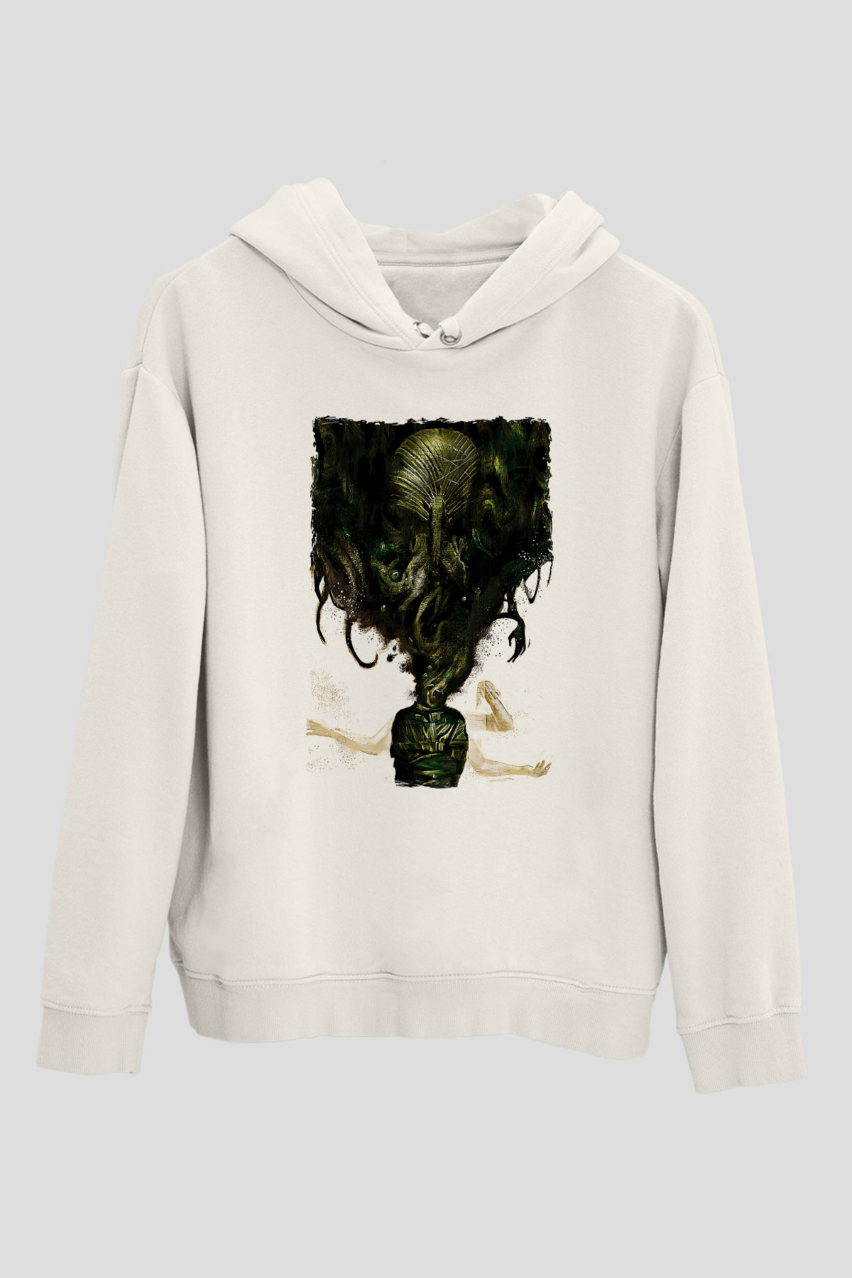 Call Of Ctulhu Baskılı Beyaz Unisex Kapüşonlu Sweatshirt