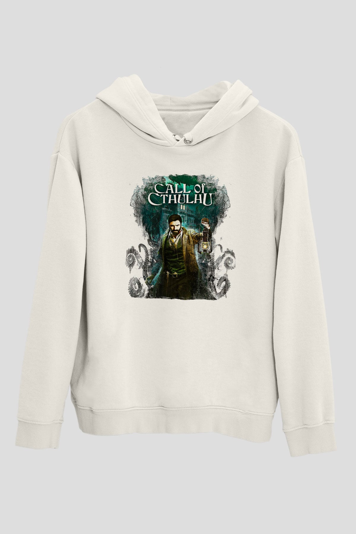Call Of Ctulhu Baskılı Beyaz Unisex Kapüşonlu Sweatshirt