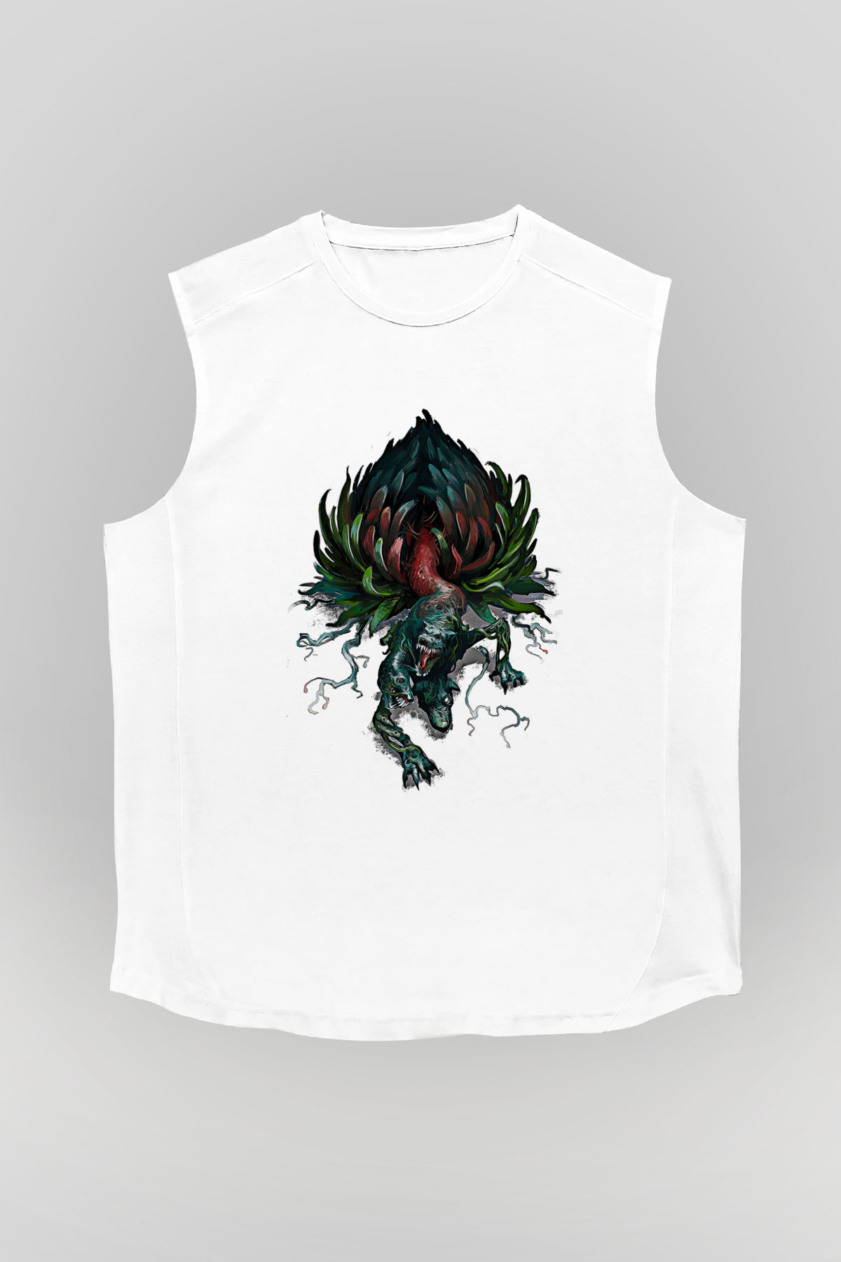 Call Of Ctulhu Baskılı Beyaz Unisex Kolsuz Tişört - Tshirt