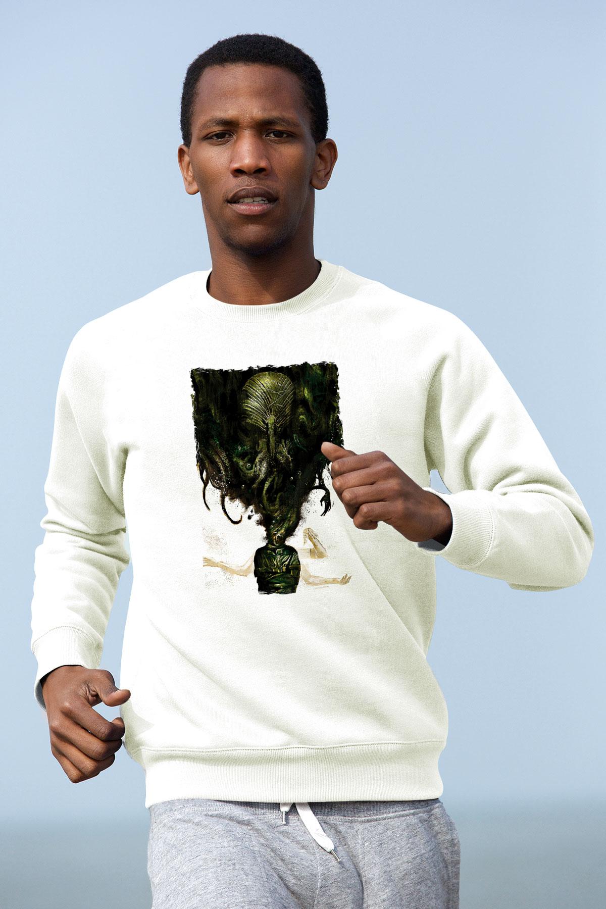 Call Of Ctulhu Baskılı Beyaz Unisex Sweatshirt