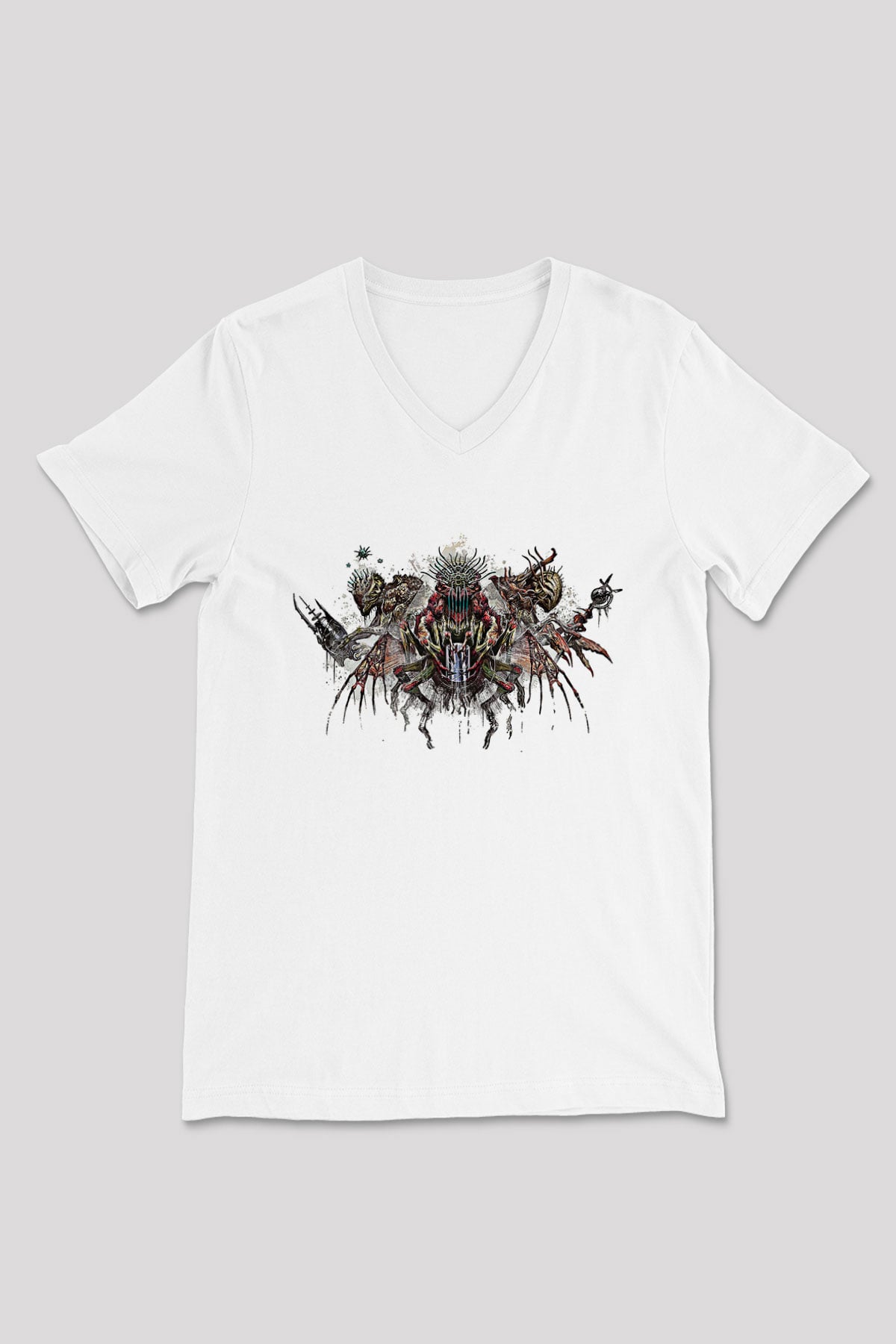 Call Of Ctulhu Baskılı Beyaz Unisex V Yaka Tişört - Tshirt